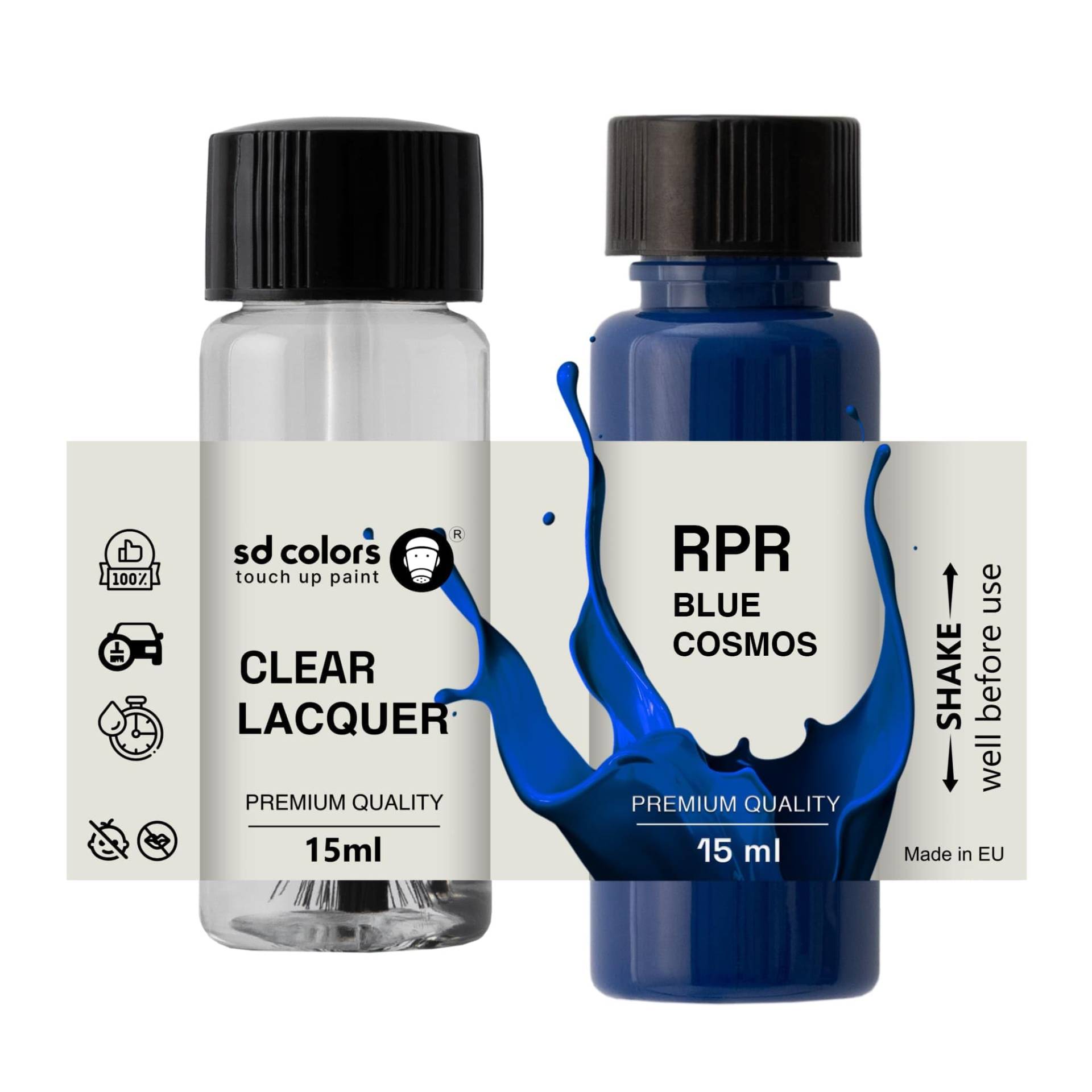 SD COLORS Blue Cosmos RPR Ausbesserungslack, 15 ML, Reparatur-Pinsel, Farbcode RPR Blue Cosmos (Farbe + Lack) von SD COLORS