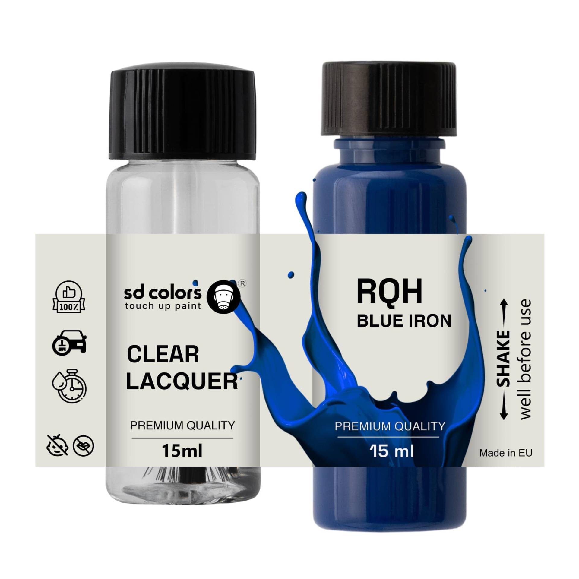 SD COLORS Blue Iron RQH Lackreparaturfarbe, 15 ML, mit Pinsel, Farbcode RQH Blue Iron (Farbe + Lack) von SD COLORS