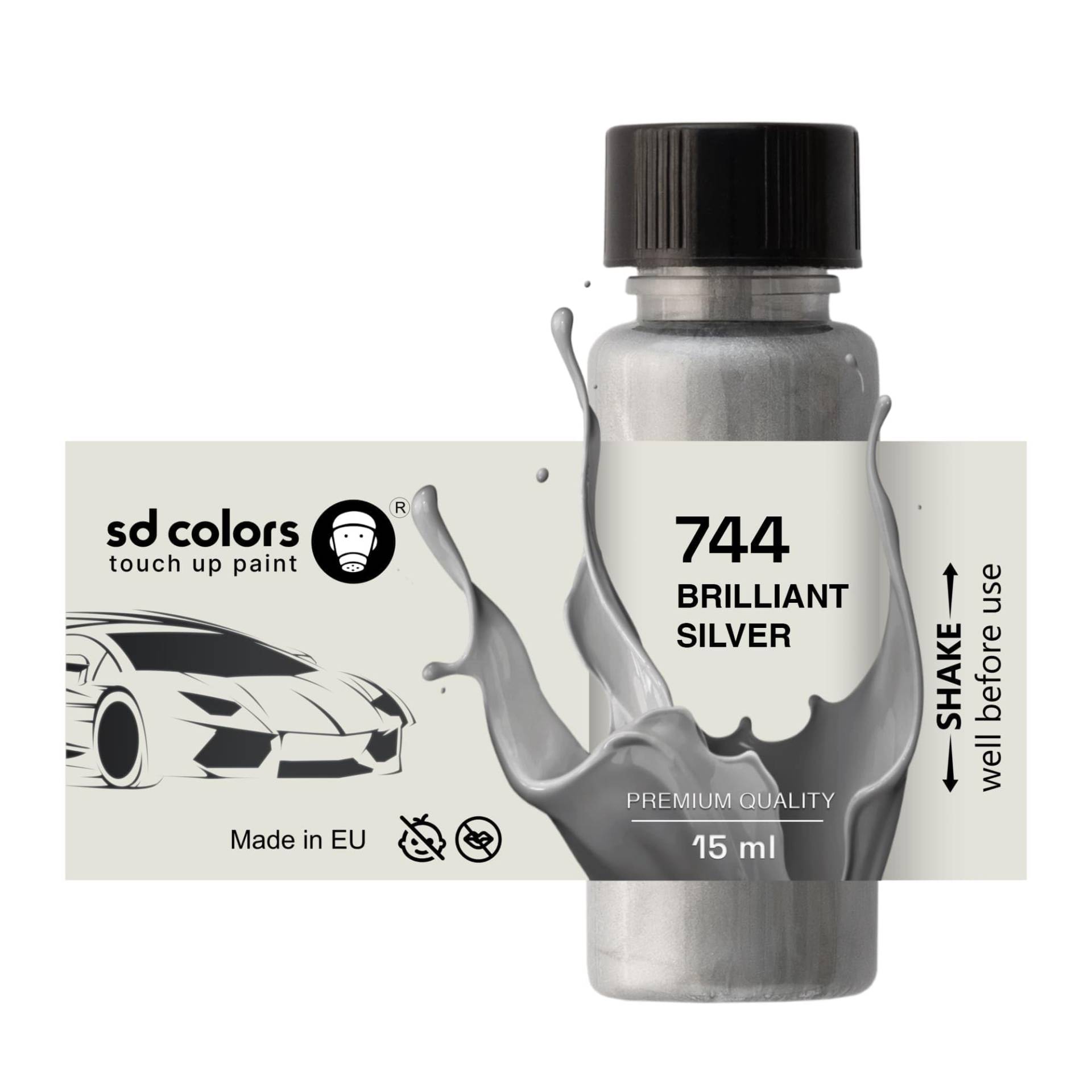 SD COLORS Brilliant Silver 744 Ausbesserungslack, 15 ML, für Reparatur, Kratzer, Chips, Farbcode 744 Brilliant Silver (Farbe) von SD COLORS