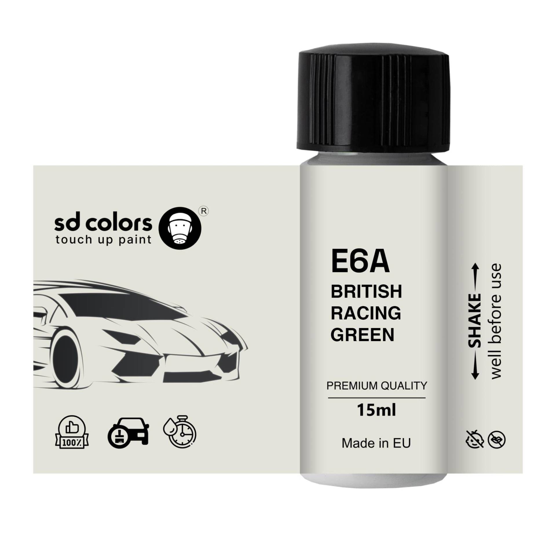 SD COLORS British Racing Green E6A Lackreparaturfarbe, 15 ML, Reparatur-Pinsel, Farbcode E6A von SD COLORS