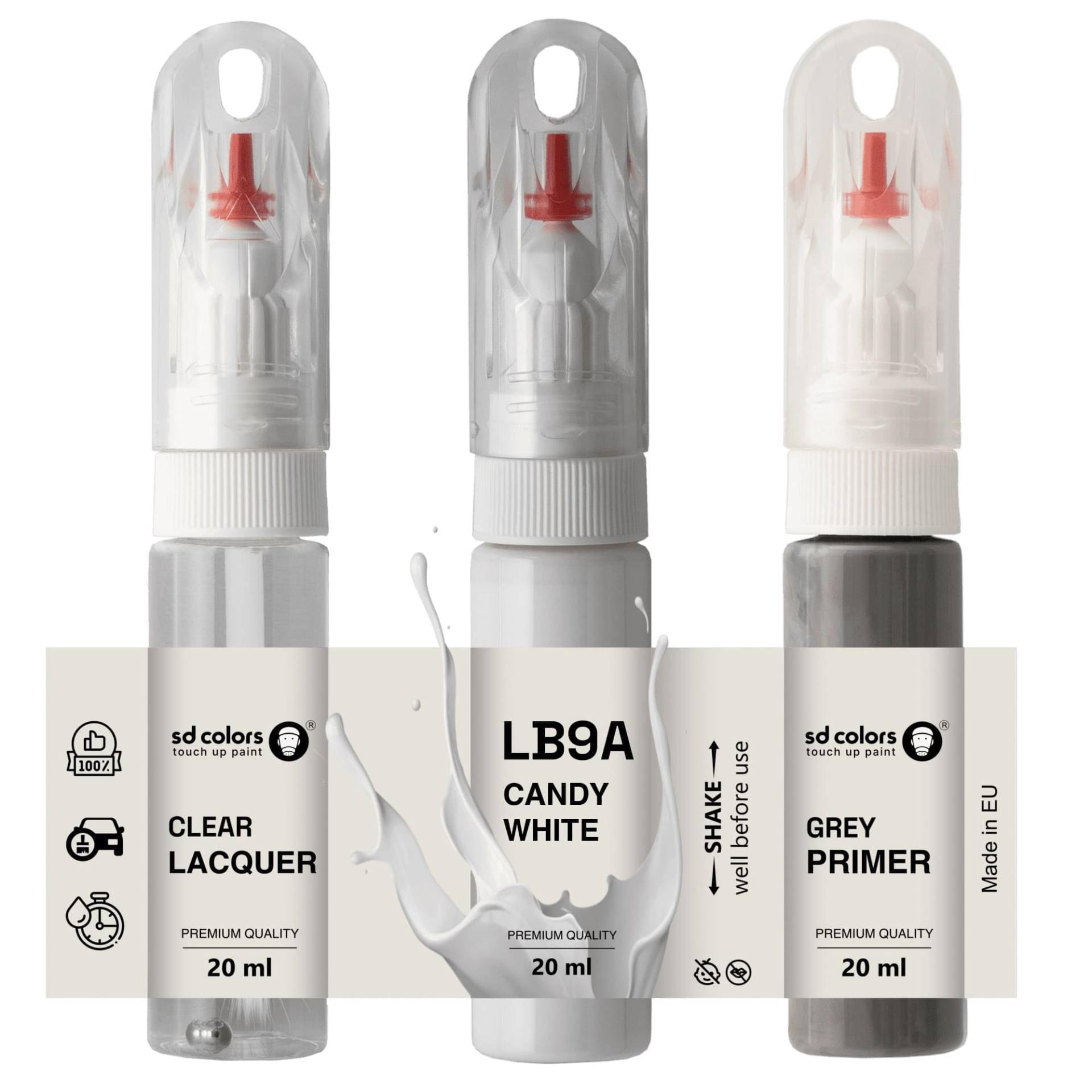 SD COLORS Candy White LB9A Ausbesserungslack, 20 ML, praktischer Pinsel zur Reparatur von Kratzern (Farbe + Grundierung + Lack) von SD COLORS