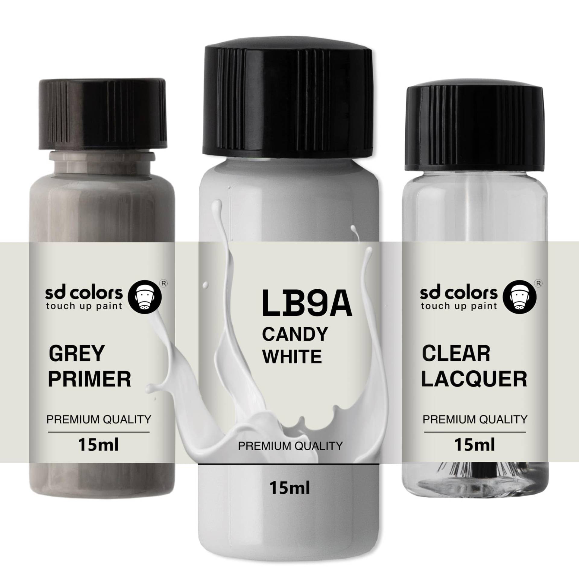 SD COLORS Candy White LB9A B9A B4 Ausbesserungsfarbe, 15 ML, Reparaturpinsel, Farbcode LB9A B9A B4 Candy White (Farbe + Grundierung + Lackierung) von SD COLORS