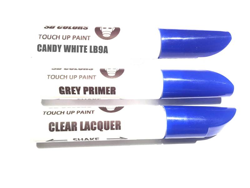 SD COLORS 12 ml Touch-Up-Farbe, Klarlack und Grundierung mit Pinsel - Candy White (LB9A) - Kompatibel mit VW/Audi - Kratzer, Chips und Lackreparatur von SD COLORS