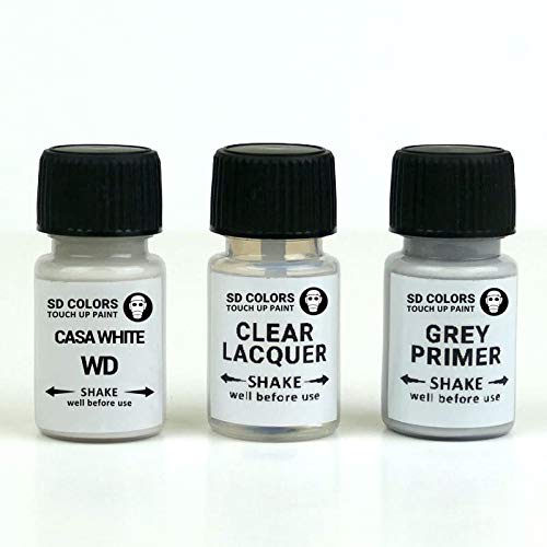 SD COLORS Casa White WD Lackreparaturfarbe, 15 ML, Reparatur-Pinsel, Farbcode WD CASA WHITE (Farbe + Grundierung + Lack) von SD COLORS