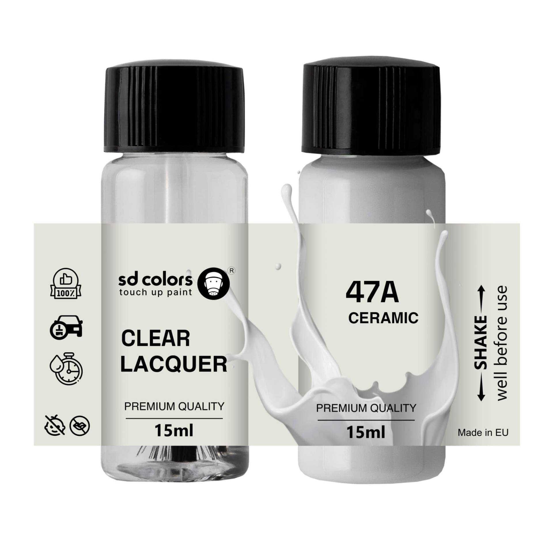 SD COLORS Ceramic 47A Ausbesserungslack, 15 ML, Reparatur-Pinsel, Farbcode 47A Keramik (Farbe + Lack) von SD COLORS