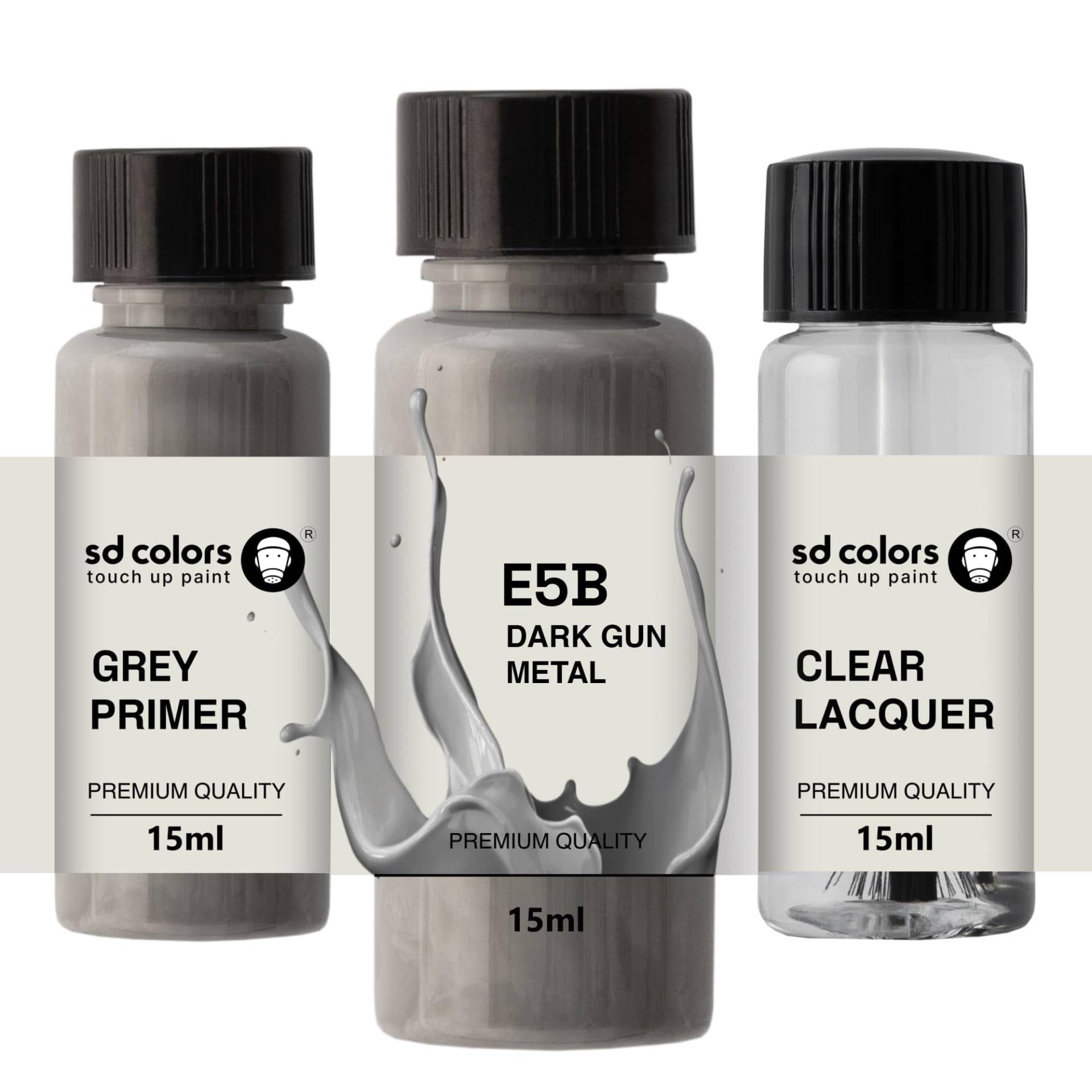 SD COLORS Dark Gun Metal E5B Ausbesserungslack, 15 ML, Reparatur-Pinsel, Farbcode E5B Dark Gun Metal (Farbe + Grundierung + Lack) von SD COLORS