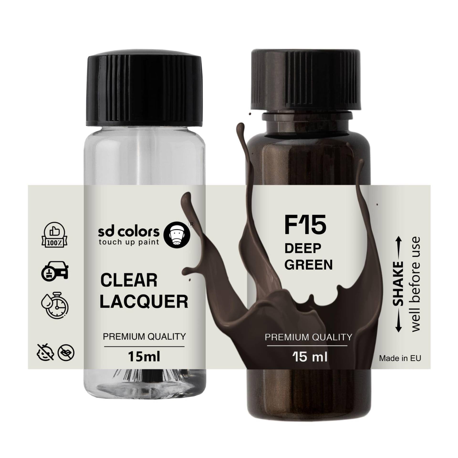 SD COLORS Deepgreen F15 Lackreparaturfarbe, 15 ML, Farbcode F15 Tiefgrün (Farbe + Lack) von SD COLORS