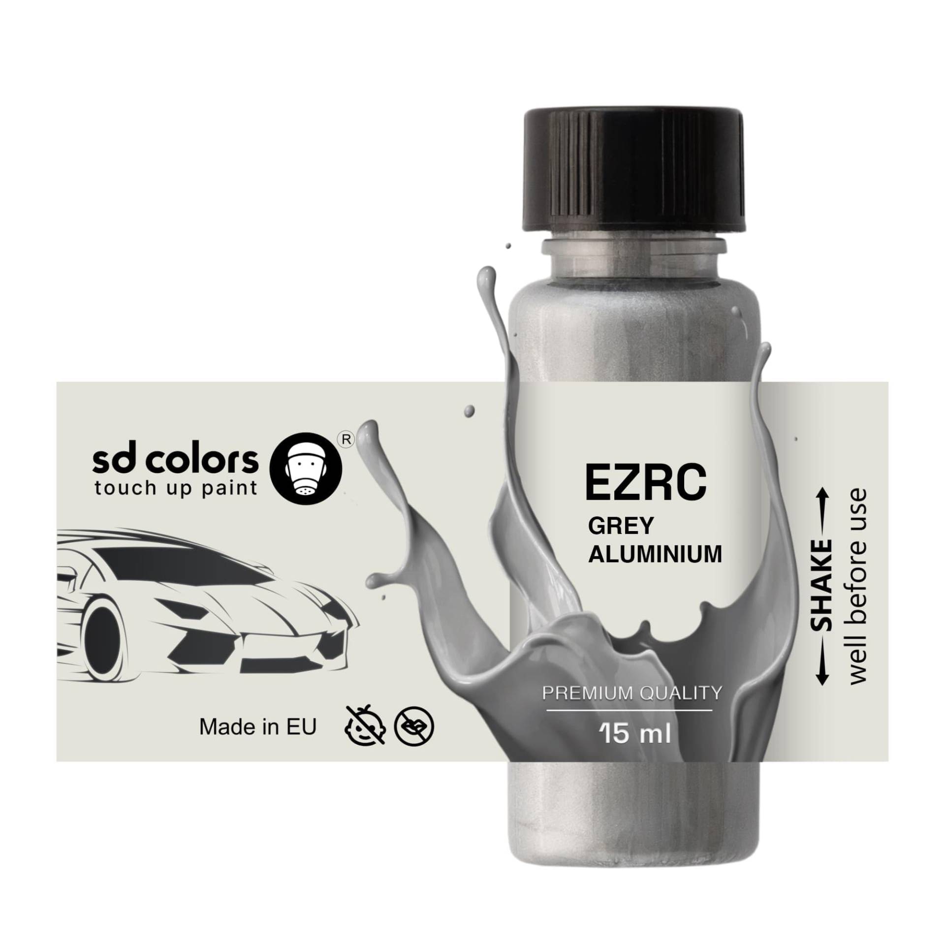 SD COLORS EZRC Ausbesserungslack, Aluminium, Grau, 15 ML, Reparatur-Pinsel, Farbcode EZRC Grau Aluminium (Farbe) von SD COLORS