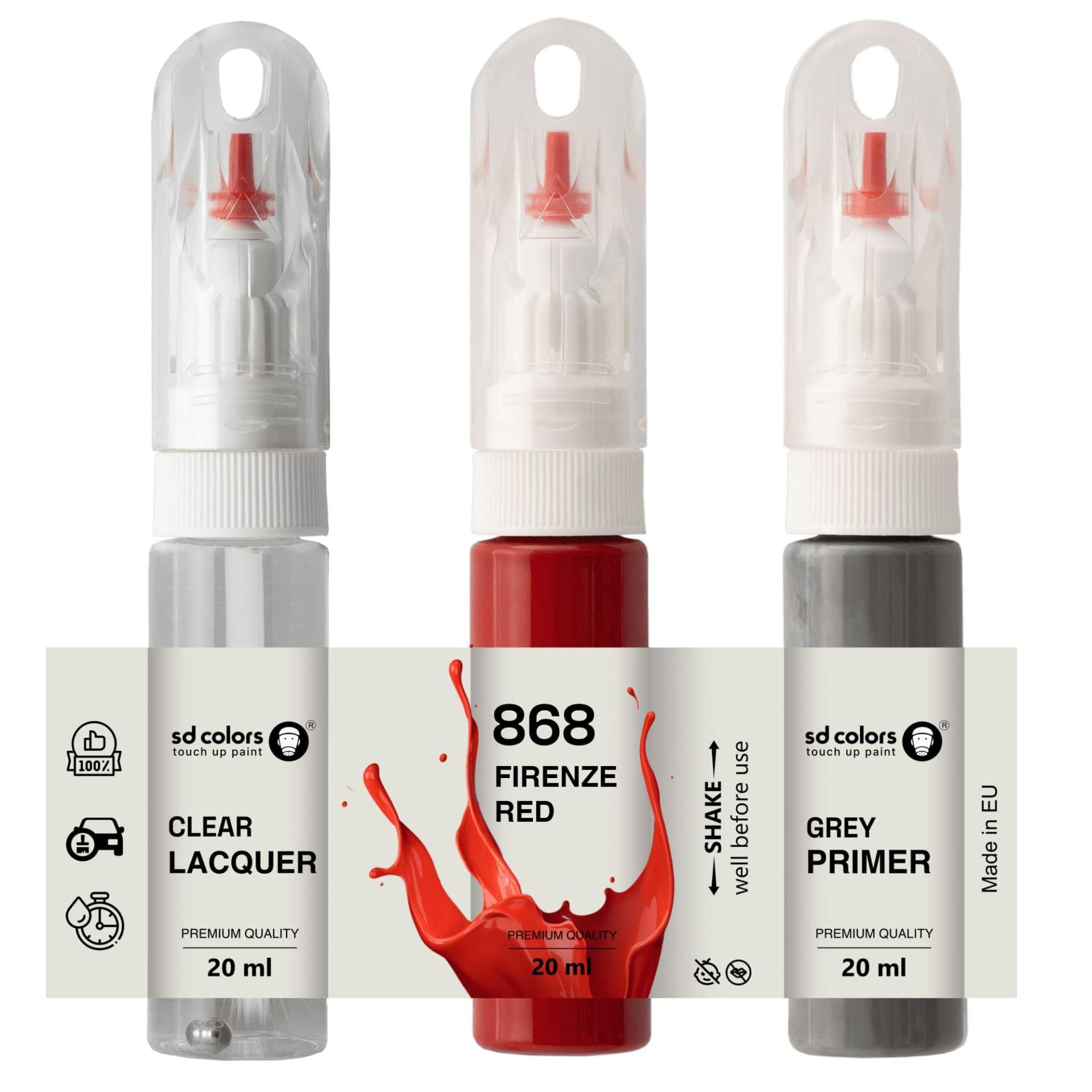 SD COLORS Firenze Red 868 Lackfarbe, 20 ML, praktischer Pinsel zur Reparatur von Kratzern (Farbe, Grundierung und Lack) von SD COLORS