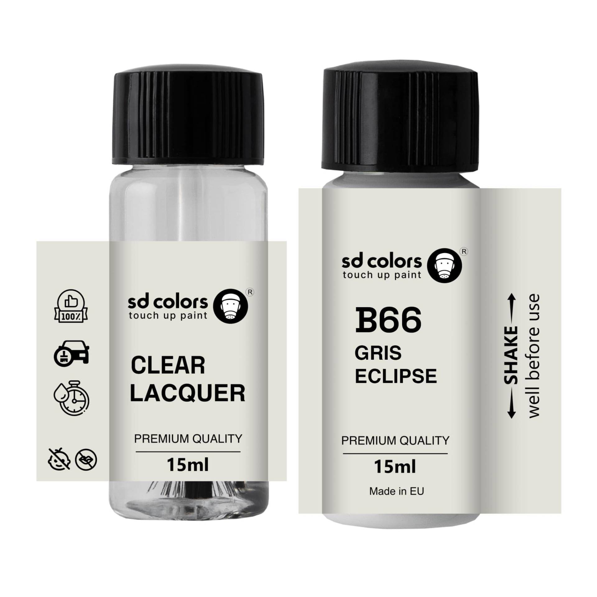 SD COLORS Gris Eclipse B66 Ausbesserungslack, 15 ML, Reparatur-Pinsel, Farbcode B66 Gris Eclipse (Farbe + Lack) von SD COLORS