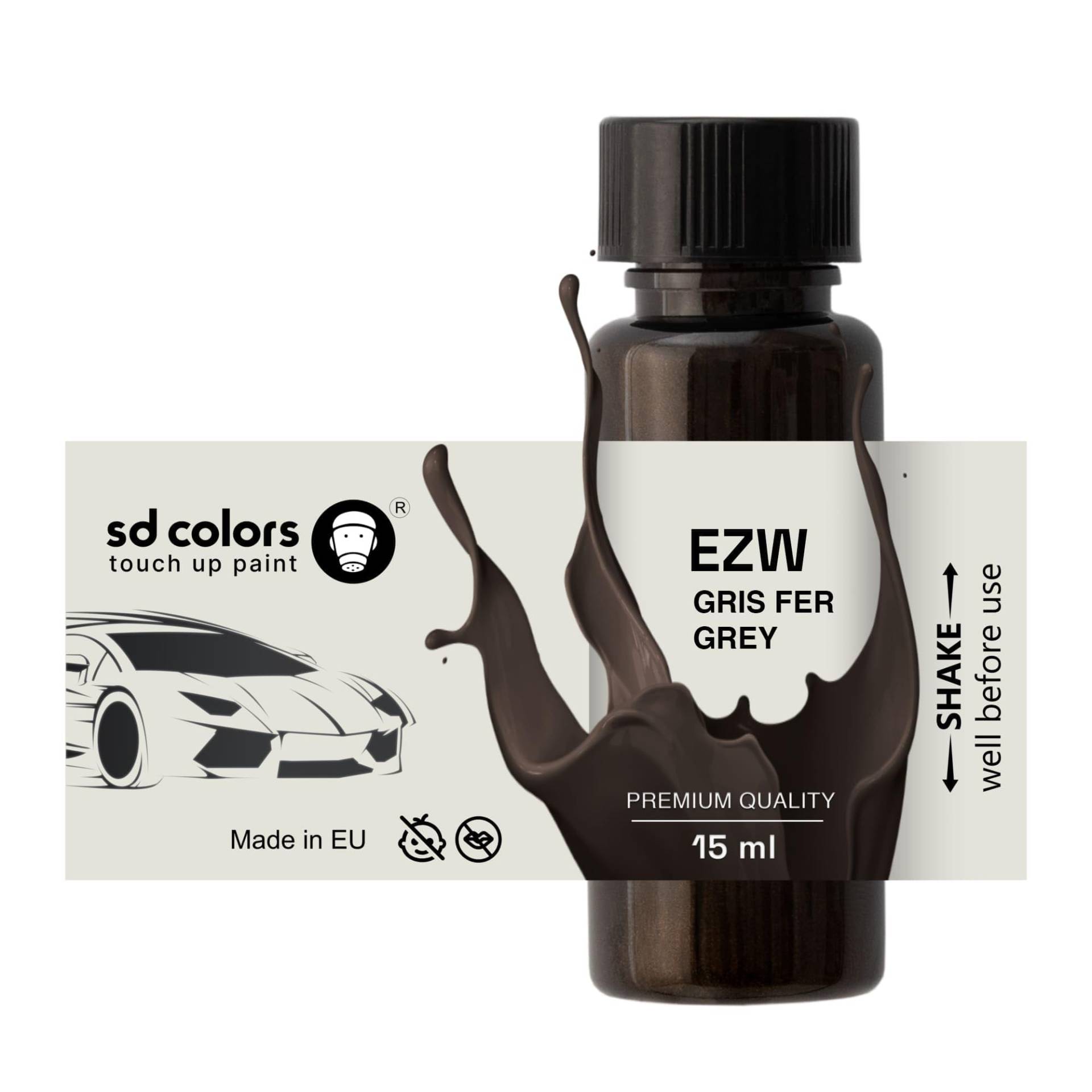 SD COLORS Gris Fer Grey EZW Ausbesserungslack, 15 ML, Reparatur-Pinsel, Farbcode EZW, Gris Fer Grey (Farbe) von SD COLORS