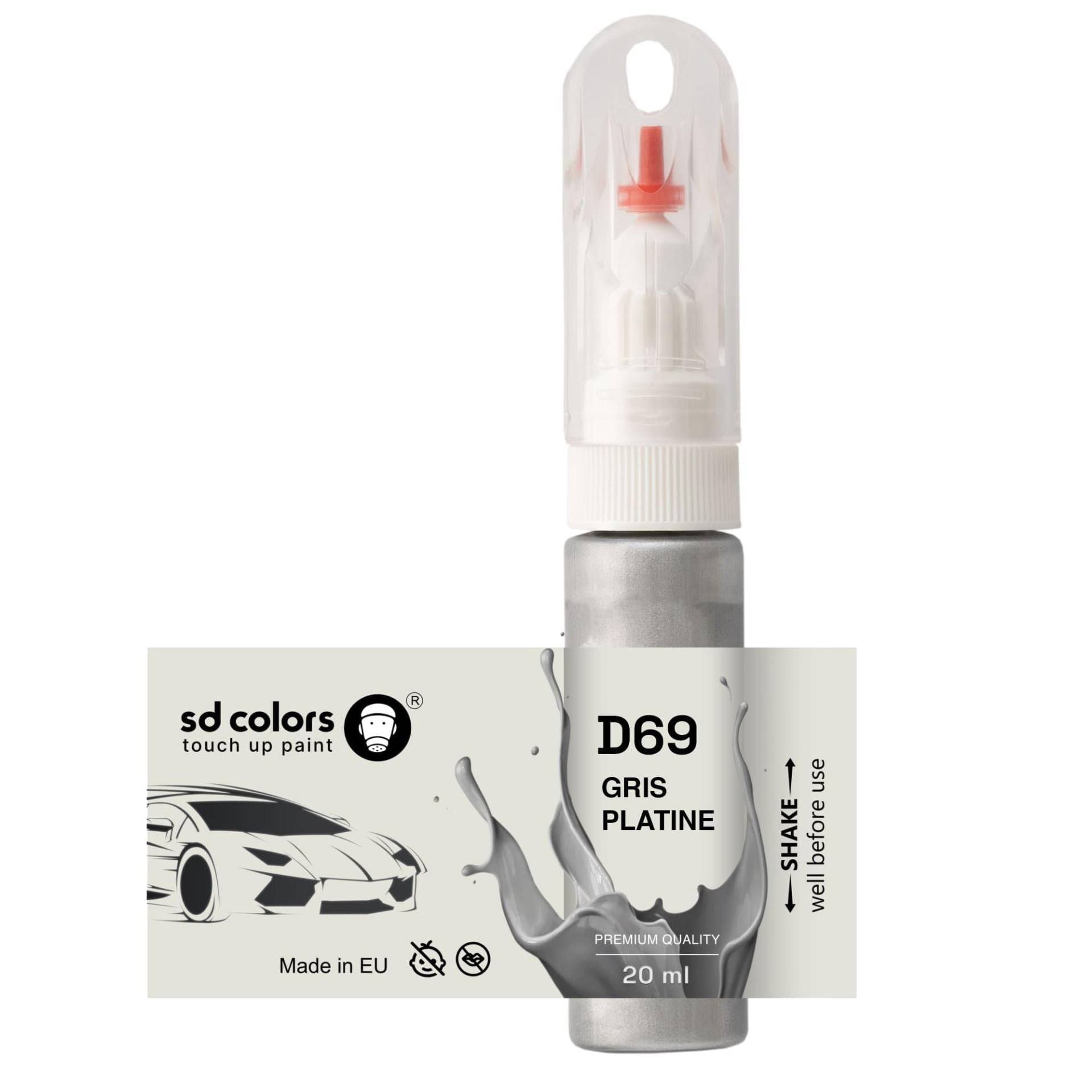 SD COLORS Gris Platine D69 Ausbesserungslack, 20 ML, praktischer Pinsel zur Reparatur von Kratzern (Farbe und Lack) von SD COLORS