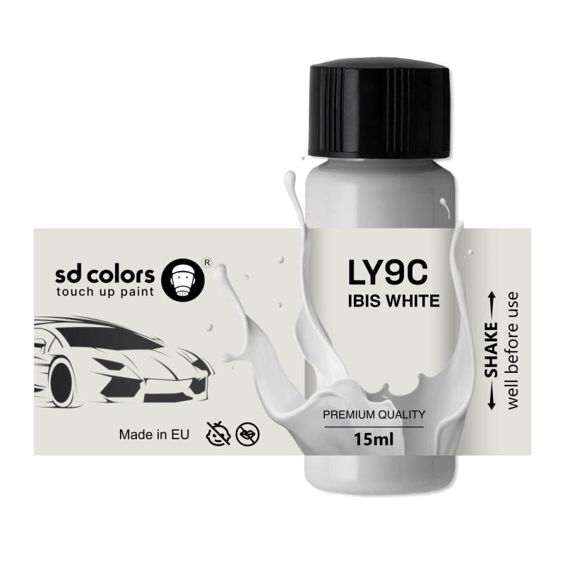 SD COLORS IBIS WHITE LY9C Ausbesserungslack, 15 ML, Reparatur-Pinsel, Farbcode LY9C IBIS WHITE (Just Paint) von SD COLORS