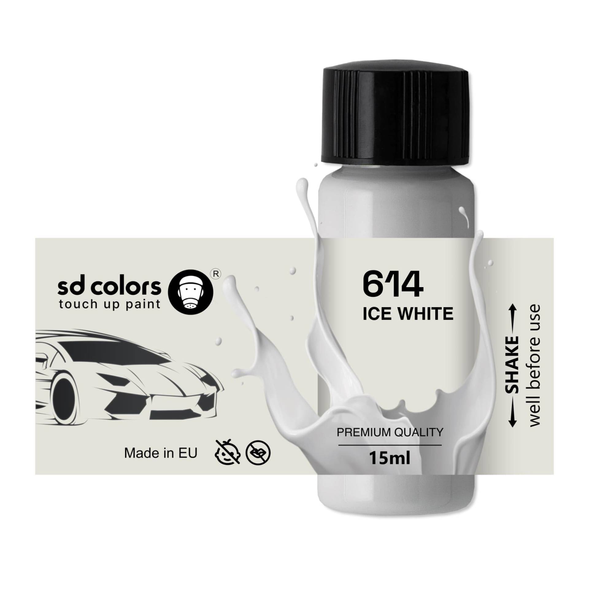 SD COLORS Ice White 614 Ausbesserungslack, 15 ML, Reparatur-Pinsel, Farbcode 614 Ice White (Just Paint) von SD COLORS