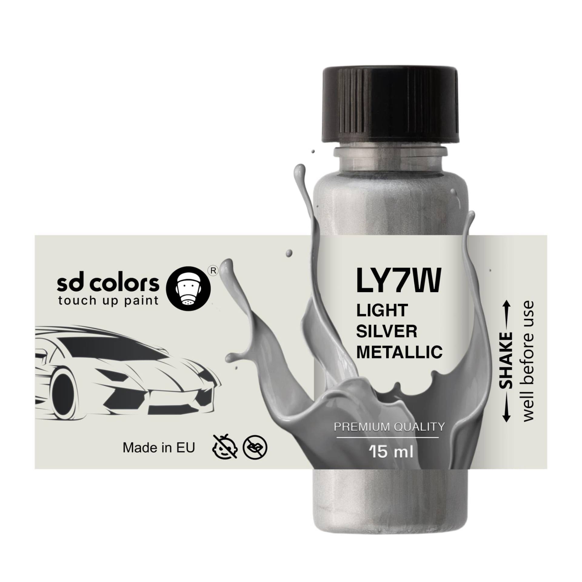 SD COLORS LY7W Ausbesserungslack, 15 ML, Reparatur-Pinsel, Farbcode LY7W, helles Silber Metallic (Farbe) von SD COLORS