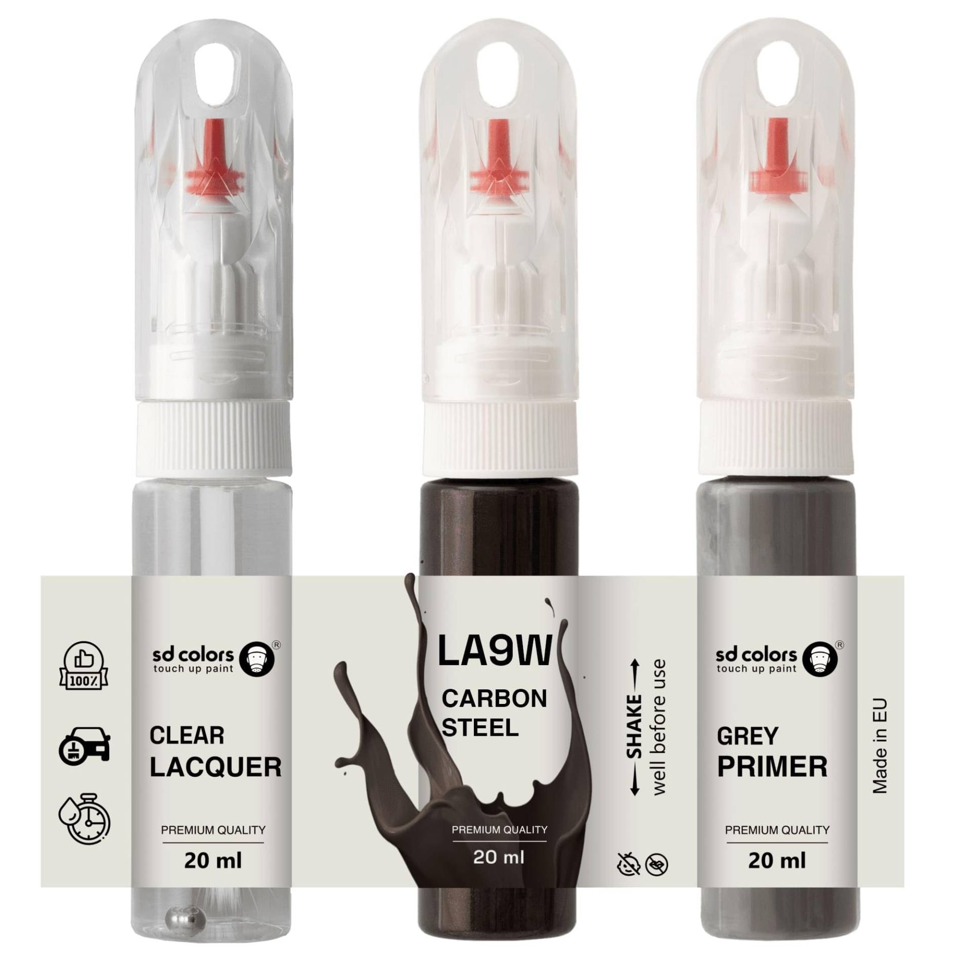 SD COLORS Lackstift LA9W, Karbonstahl, 20 ML, praktischer Pinsel für die Reparatur von Kratzern (Lack + Grundierung + Lack) von SD COLORS