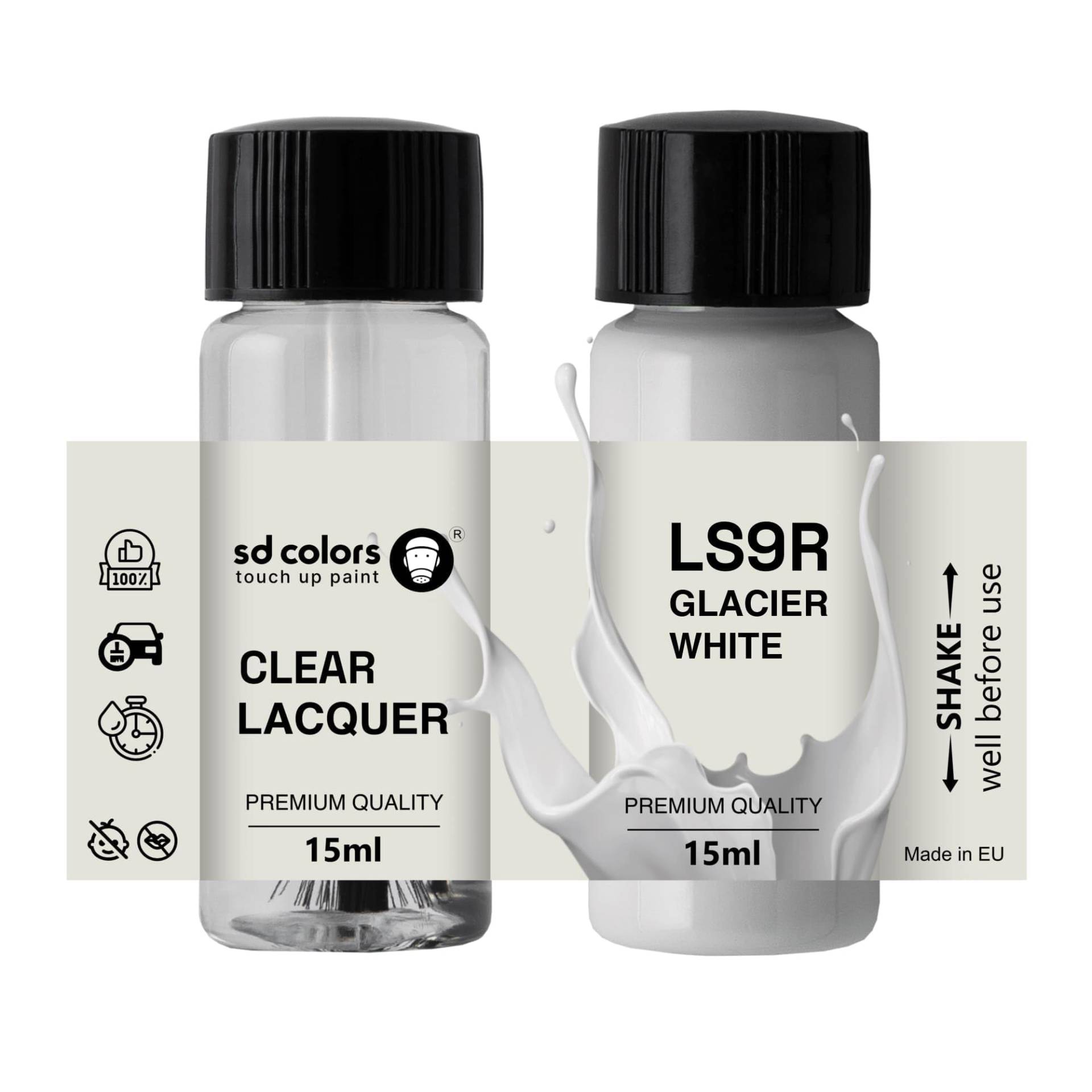 SD COLORS Lackstift-Reparatur-Set, 15 ML, Pinsel mit Farbcode LS9R, 2 Jahre, S9R, 2 Jahre, S9R, Gletscherweiß von SD COLORS