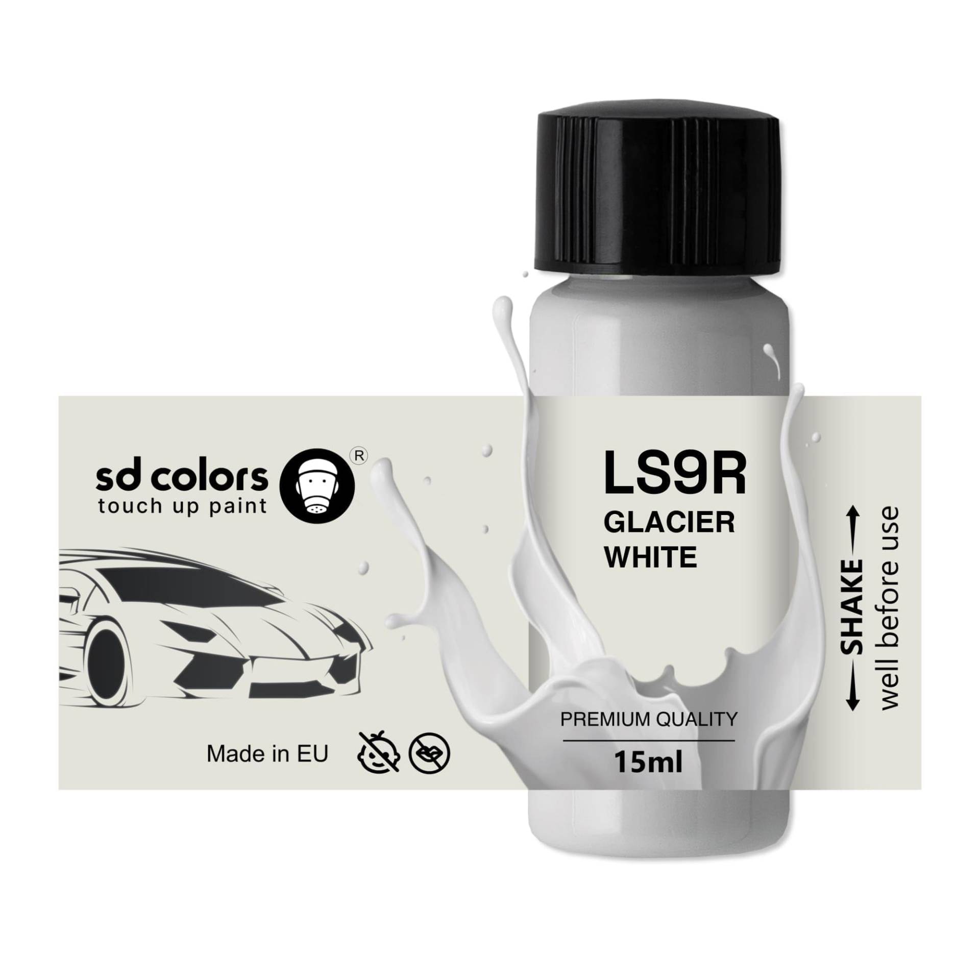 SD COLORS Lackstift-Reparatur-Set, 15 ML, Pinsel mit Kratzersplittern, Farbcode LS9R, 2 Jahre, S9R, Gletscherweiß von SD COLORS