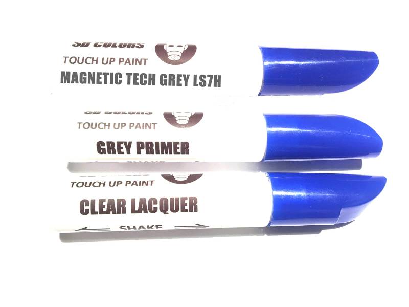 SD COLORS 12 ml Touch-Up-Farbe, Klarlack und Grundierung mit Pinsel - Magnetic TECH Grey (LS7H) - Kompatibel mit VW/Audi - Kratzer, Chips und Lackreparatur von SD COLORS