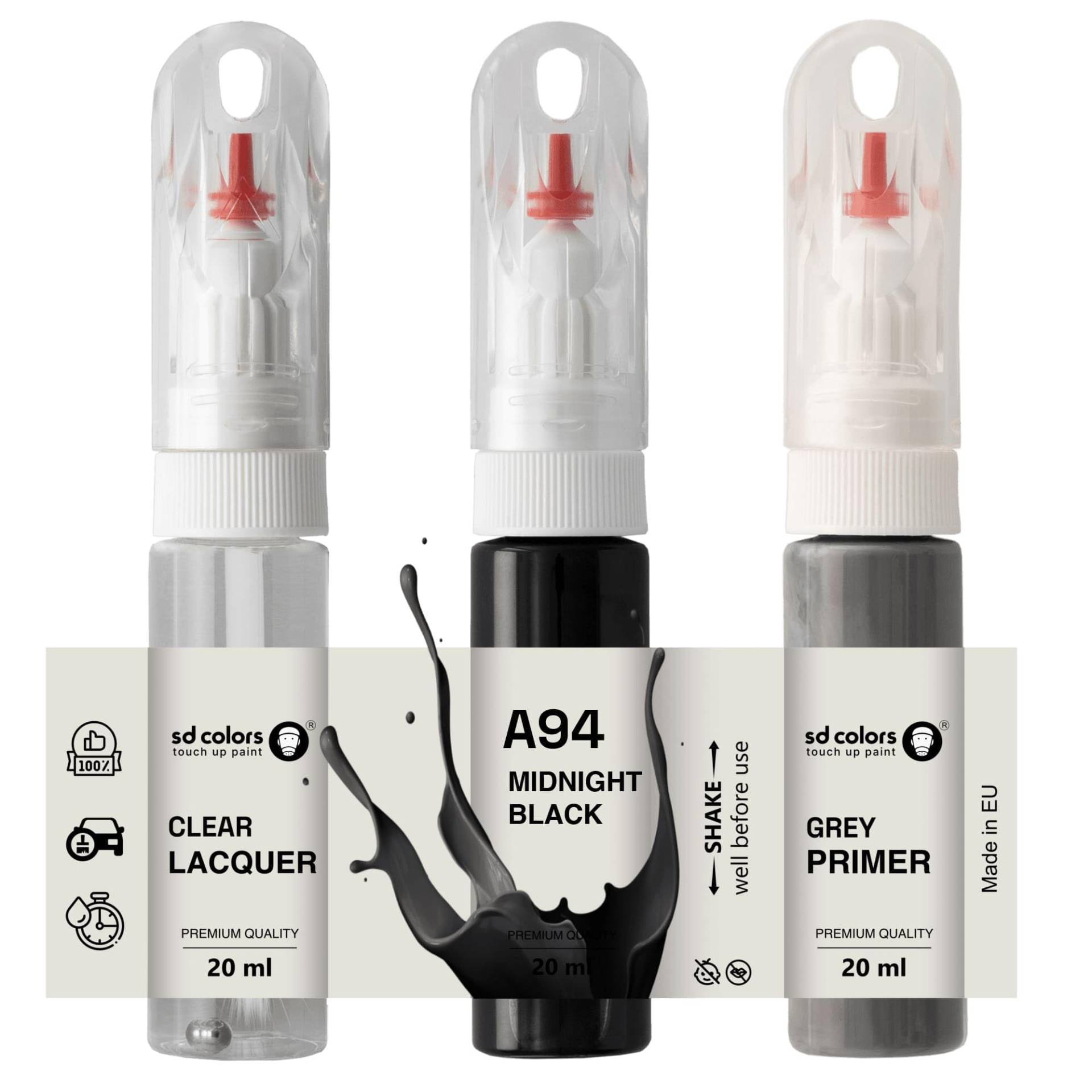 SD COLORS Midnight Black A94 Ausbesserungslack, 20 ML, praktischer Pinsel zur Reparatur von Kratzern (Farbe + Grundierung + Lack) von SD COLORS