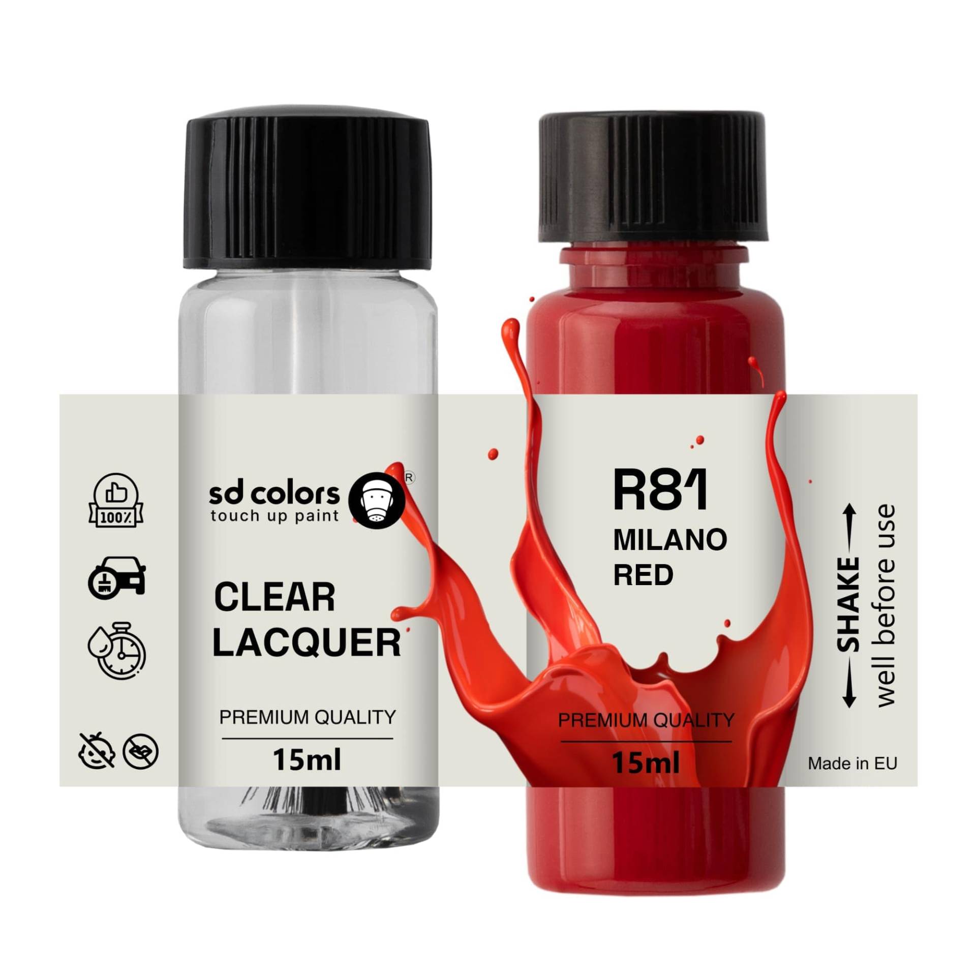 SD COLORS Milano Red R81 Ausbesserungslack, 15 ML, Reparatur-Pinsel, Farbcode R81 Milanorot (Farbe + Lack) von SD COLORS