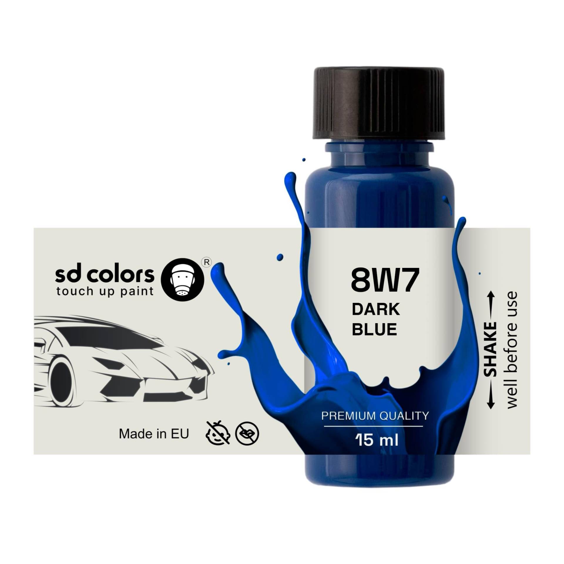 SD COLORS Nachbesserungslack, 15 ml, Dunkelblau, 8W7, Reparatur-Pinsel, Farbcode 8W7 dunkelblau (Farbe) von SD COLORS