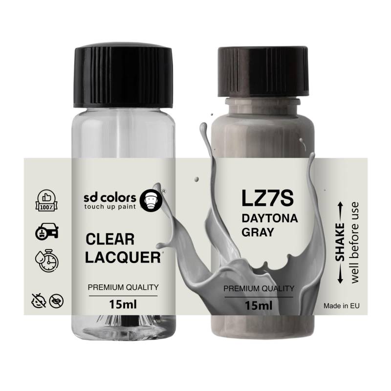 SD COLORS Neue lackstift DAYTONA GRAU LZ7S Reparatur KRATZEN 15 ml (Farbe+KLARLACK) von SD COLORS