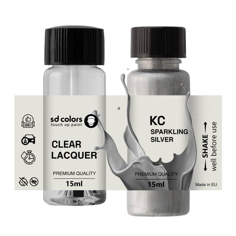 SD COLORS Neue lackstift FUNKELNDES Silber KC Reparatur KRATZEN 15 ml (Farbe+KLARLACK) von SD COLORS