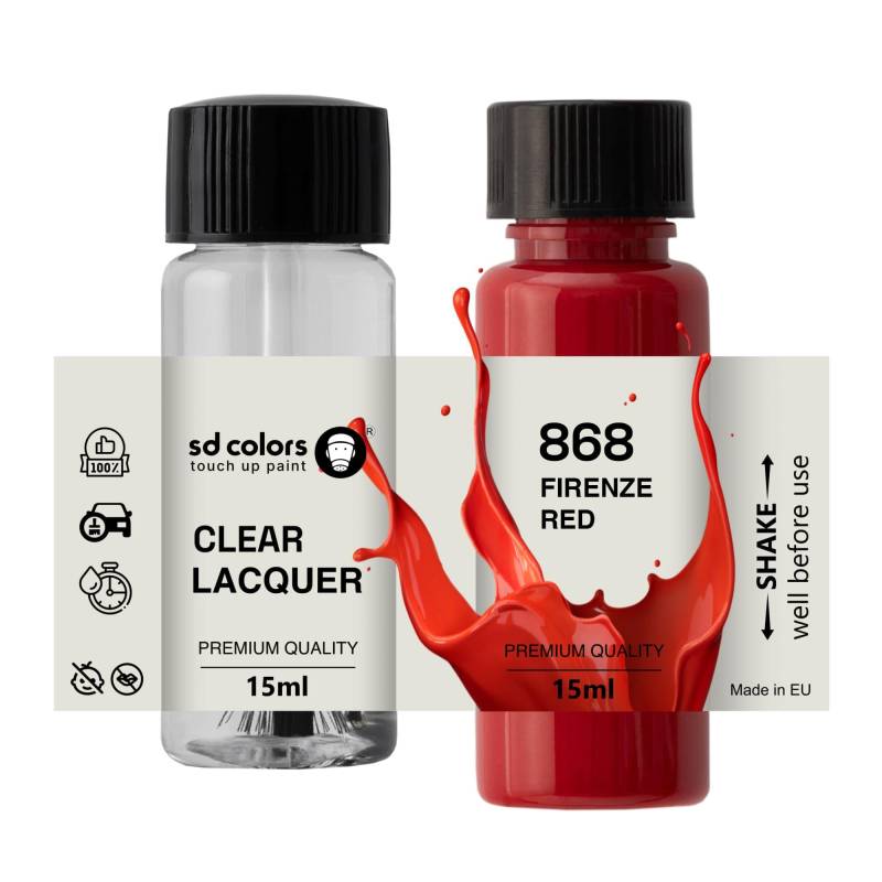 SD COLORS Neue lackstift Firenze ROT 868 Reparatur KRATZEN 15 ml (Farbe+KLARLACK) von SD COLORS