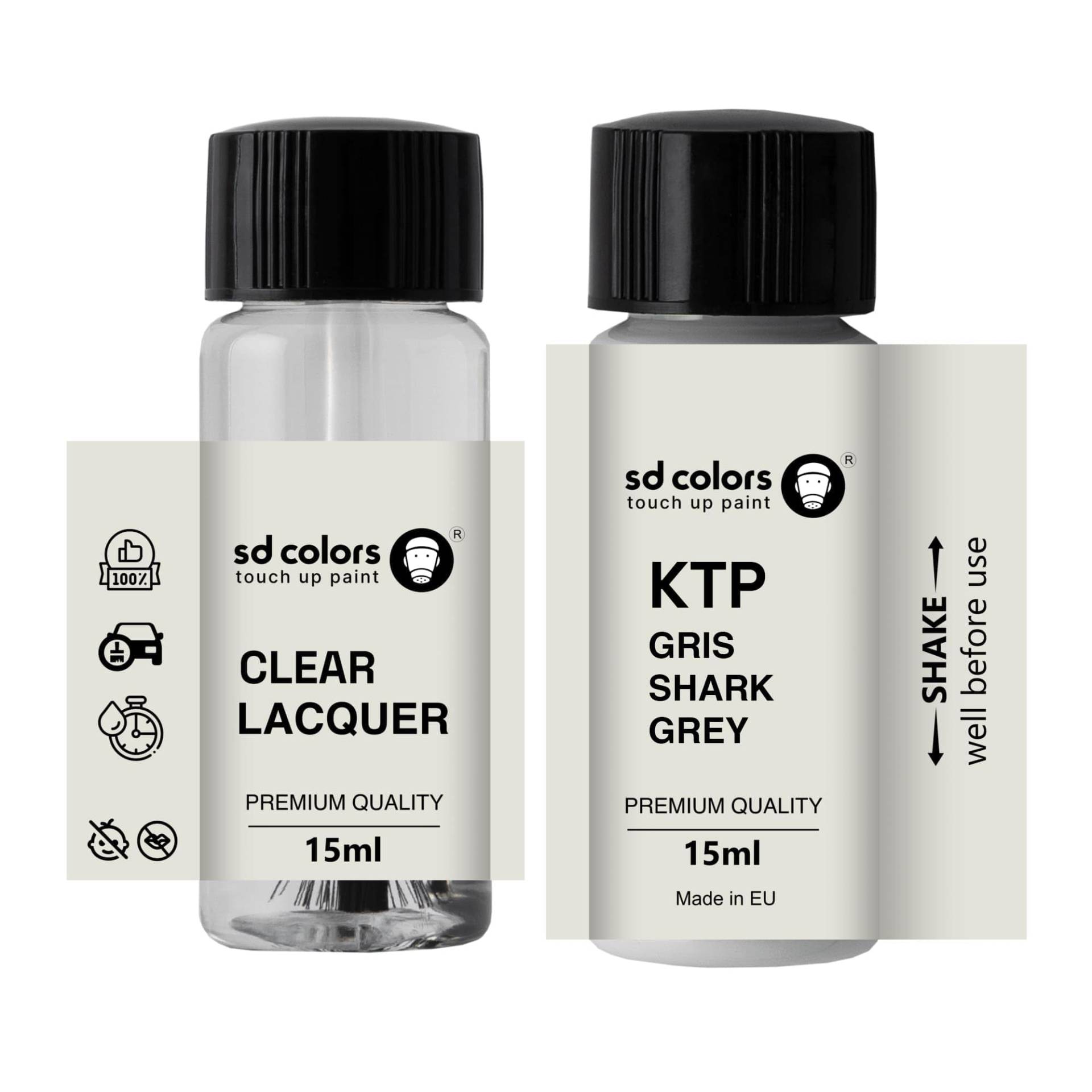 SD COLORS Neue lackstift GRIS HAI GRAU KTP Reparatur KRATZEN 15 ml (Farbe+KLARLACK) von SD COLORS