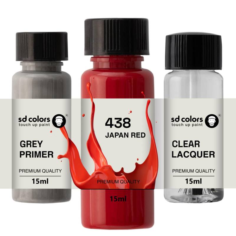 SD COLORS Neue lackstift Japan ROT 438 Reparatur KRATZEN 15 ml (Farbe+KLARLACK+GRUNDIERUNG) von SD COLORS