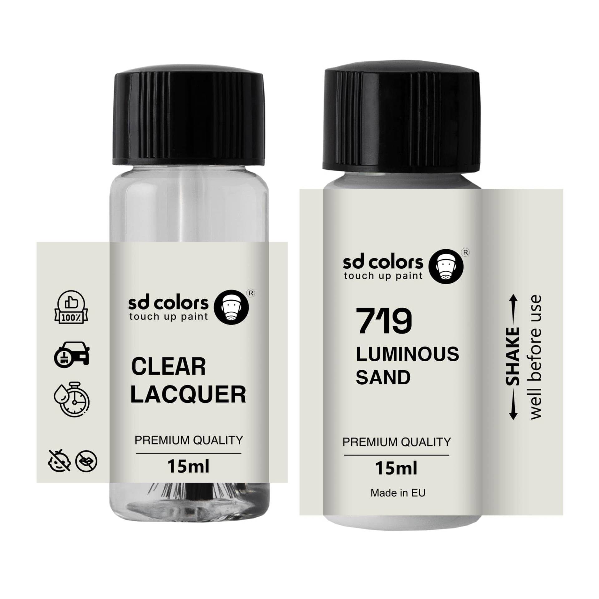 SD COLORS Neue lackstift LEUCHTENDER Sand 719 Reparatur KRATZEN 15 ml (Farbe+KLARLACK) von SD COLORS