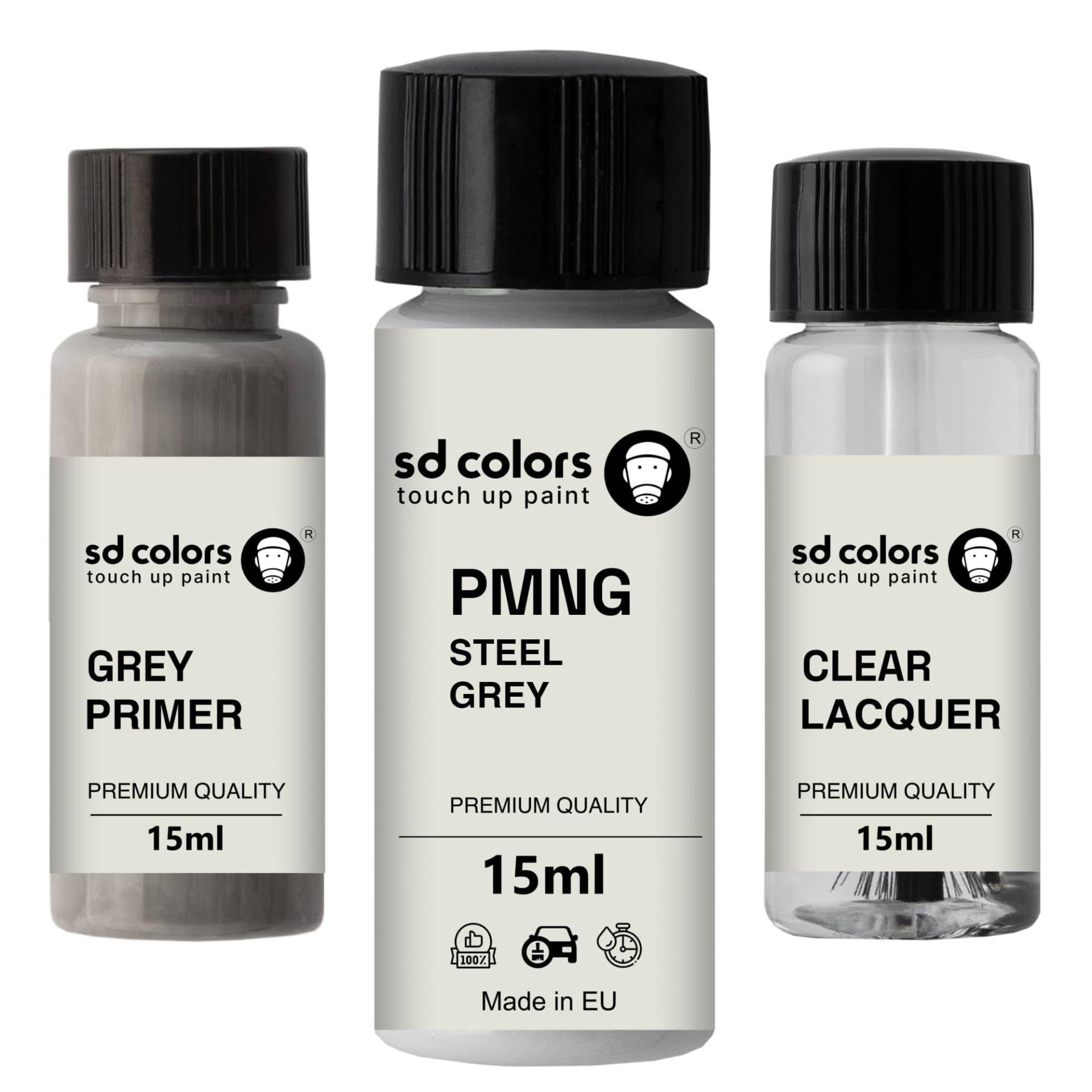 SD COLORS Neue lackstift STAHL GRAU PMNG Reparatur KRATZEN 15 ml (Farbe+KLARLACK+GRUNDIERUNG) von SD COLORS