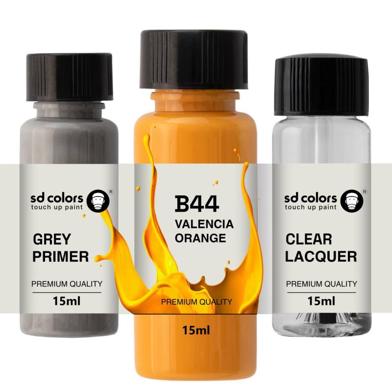 SD COLORS Neue lackstifte Valencia ORANGE B44 Reparatur KRATZEN 15 ml (Farbe+KLARLACK+GRUNDIERUNG) von SD COLORS