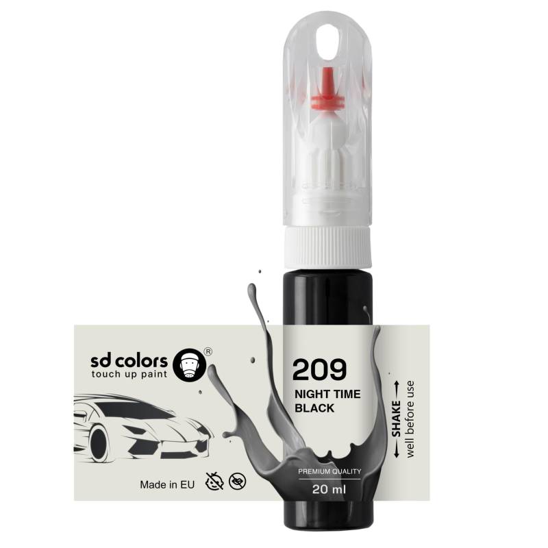 SD COLORS Night Time Black 209 Ausbesserungslack, 20 ML, praktischer Pinsel zur Reparatur von Kratzern von SD COLORS