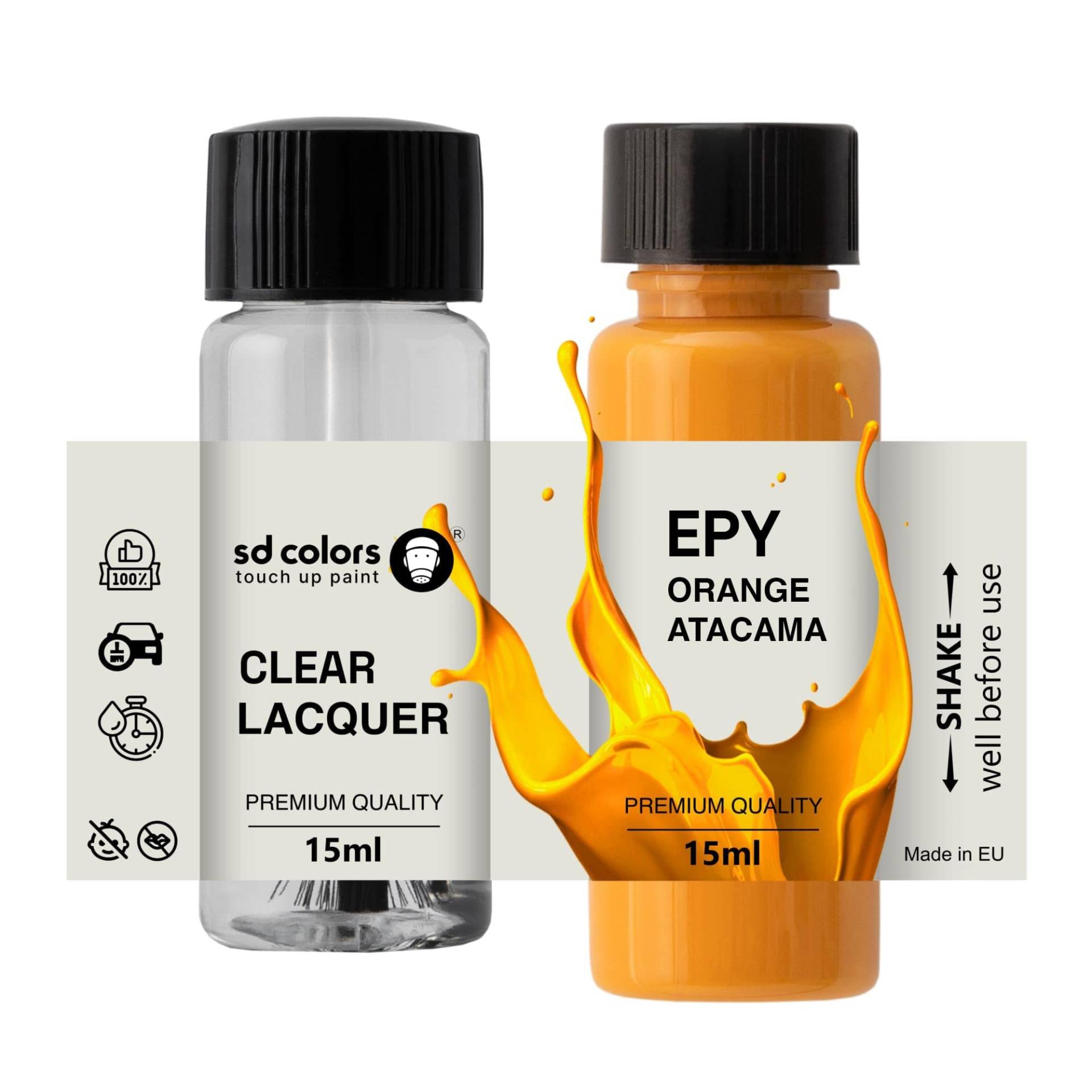 SD COLORS Orange Atacama Epy Lackreparaturfarbe, 15 ML, mit Pinsel, Farbcode EPY ORANGE ATACAMA (Farbe + Lack) von SD COLORS