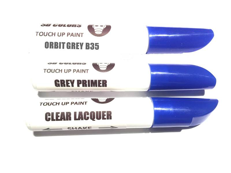 SD COLORS 12 ml Touch-Up-Farbe, Klarlack und Grundierung mit Pinsel - Orbit Grey (B35) - Kompatibel mit BMW - Kratzer, Chips und Lackreparatur von SD COLORS