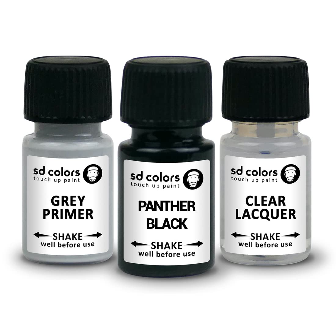 SD COLORS Panther Black Ausbesserungslack, 5 ml, Reparatur-Pinsel für Kratzer und Absplitterungen (Lack + Grundierung + Lack) von SD COLORS