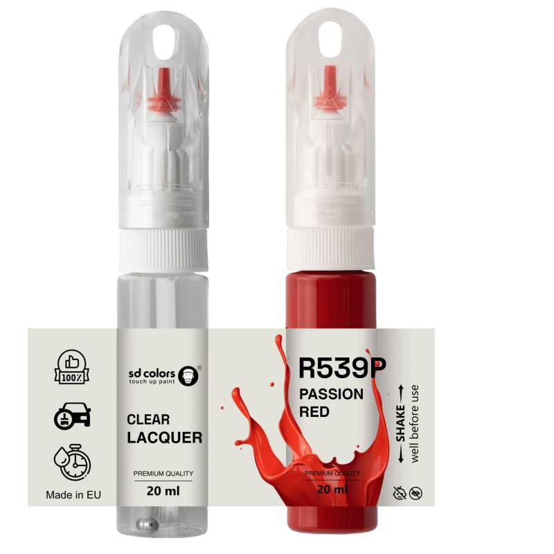 SD COLORS Passion Red R539P Ausbesserungslack, 20 ML, praktischer Pinsel zur Reparatur von Kratzern (Farbe + Lack) von SD COLORS