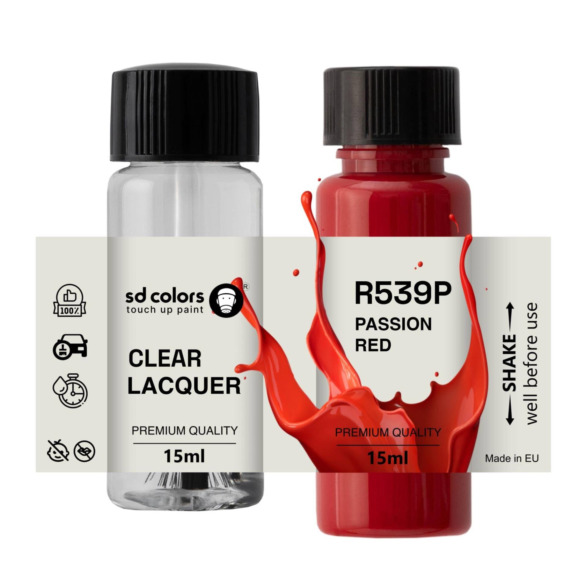 SD COLORS Passion Red R539P Lackreparaturfarbe, 15 ML, mit Pinsel, Farbcode R539P Passion Red (Farbe + Lack) von SD COLORS