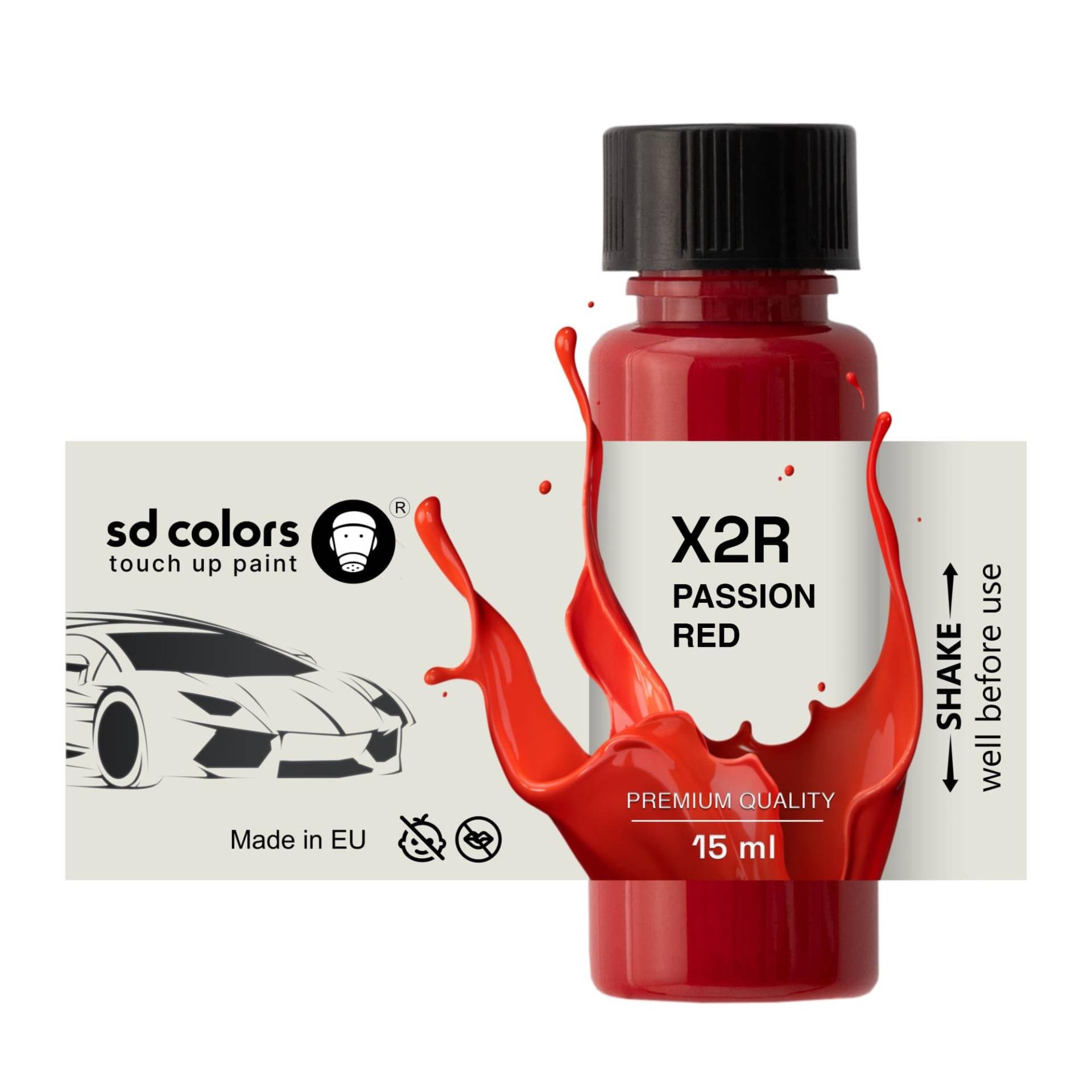 SD COLORS Passion Red X2R Lackreparaturfarbe, 15 ML, mit Pinsel, Farbcode X2R Passion Red (Farbe) von SD COLORS