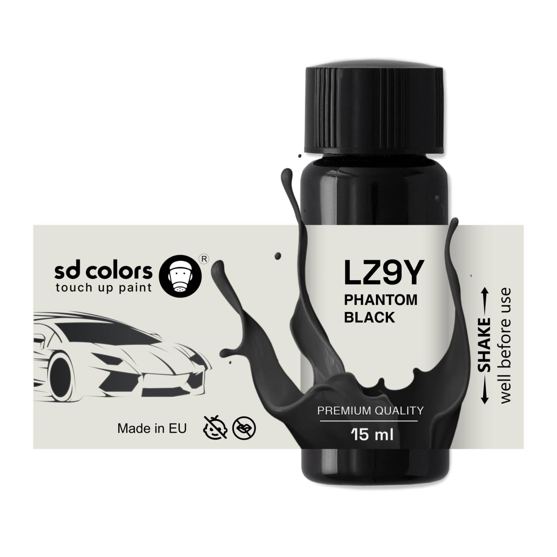 SD COLORS Phantom-Black LZ9Y Lackreparaturfarbe, 15 ML, mit Pinsel, Farbcode LZ9Y Phantom-Schwarz von SD COLORS