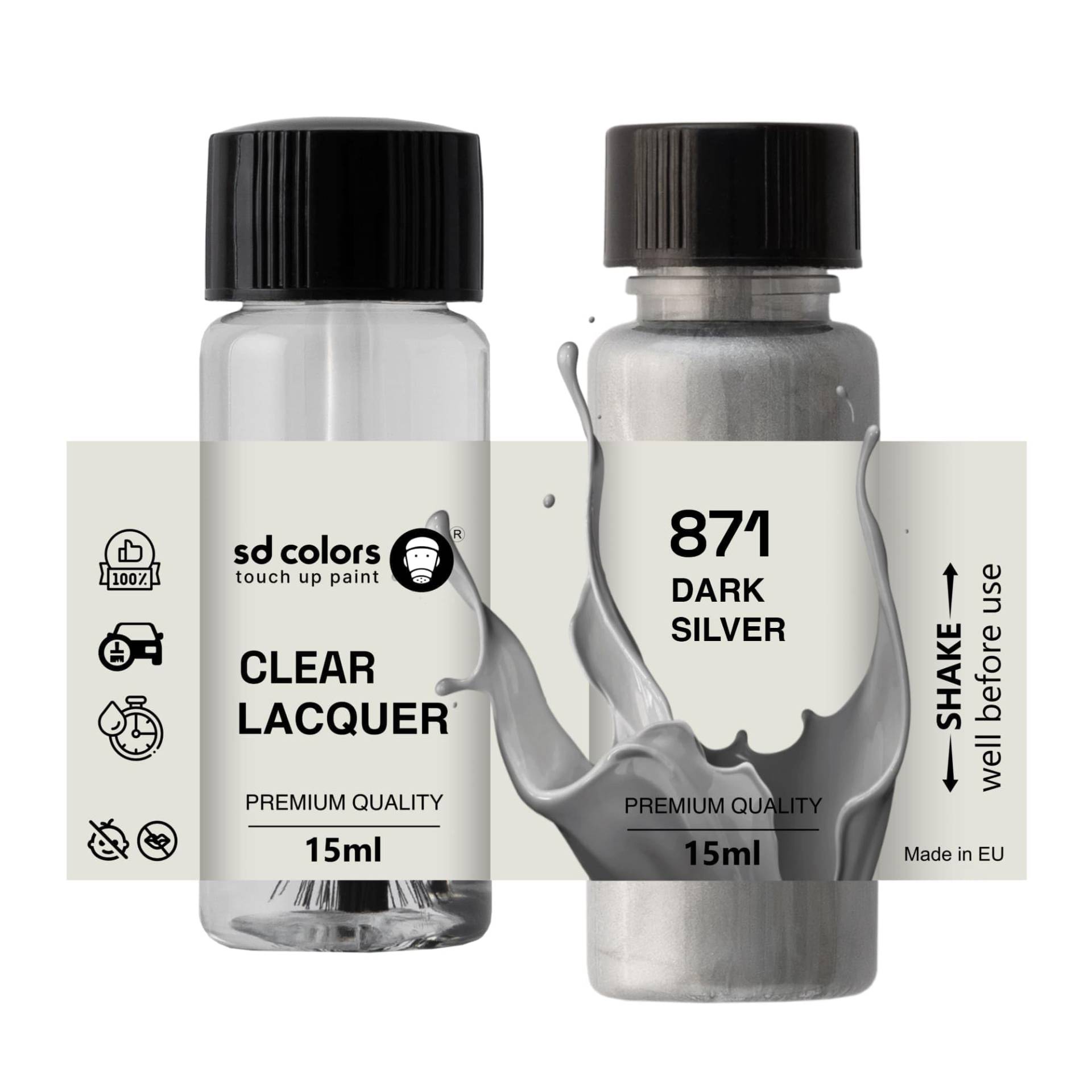 SD COLORS Reparaturset Reparaturstift, 15 ml, Farbcode 871 Dunkelsilber (Farbe, Grundierung und Lack) von SD COLORS