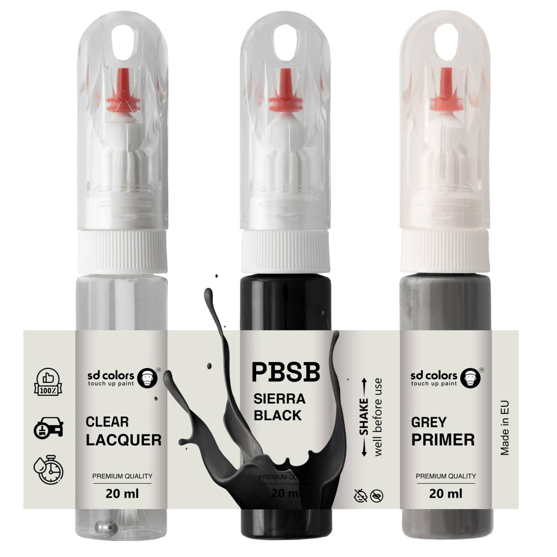 SD COLORS Sierra Black PBSB Ausbesserungslack, 20 ML, praktischer Pinsel für die Reparatur von Kratzern (Lack, Grundierung, Lack) von SD COLORS