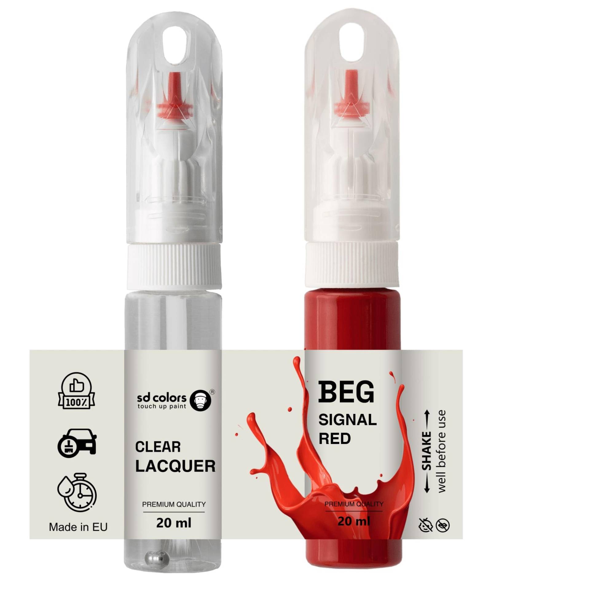 SD COLORS Signal Red Beg Ausbesserungslack, 20 ML, praktischer Pinsel zur Reparatur von Kratzern (Farbe + Lack) von SD COLORS