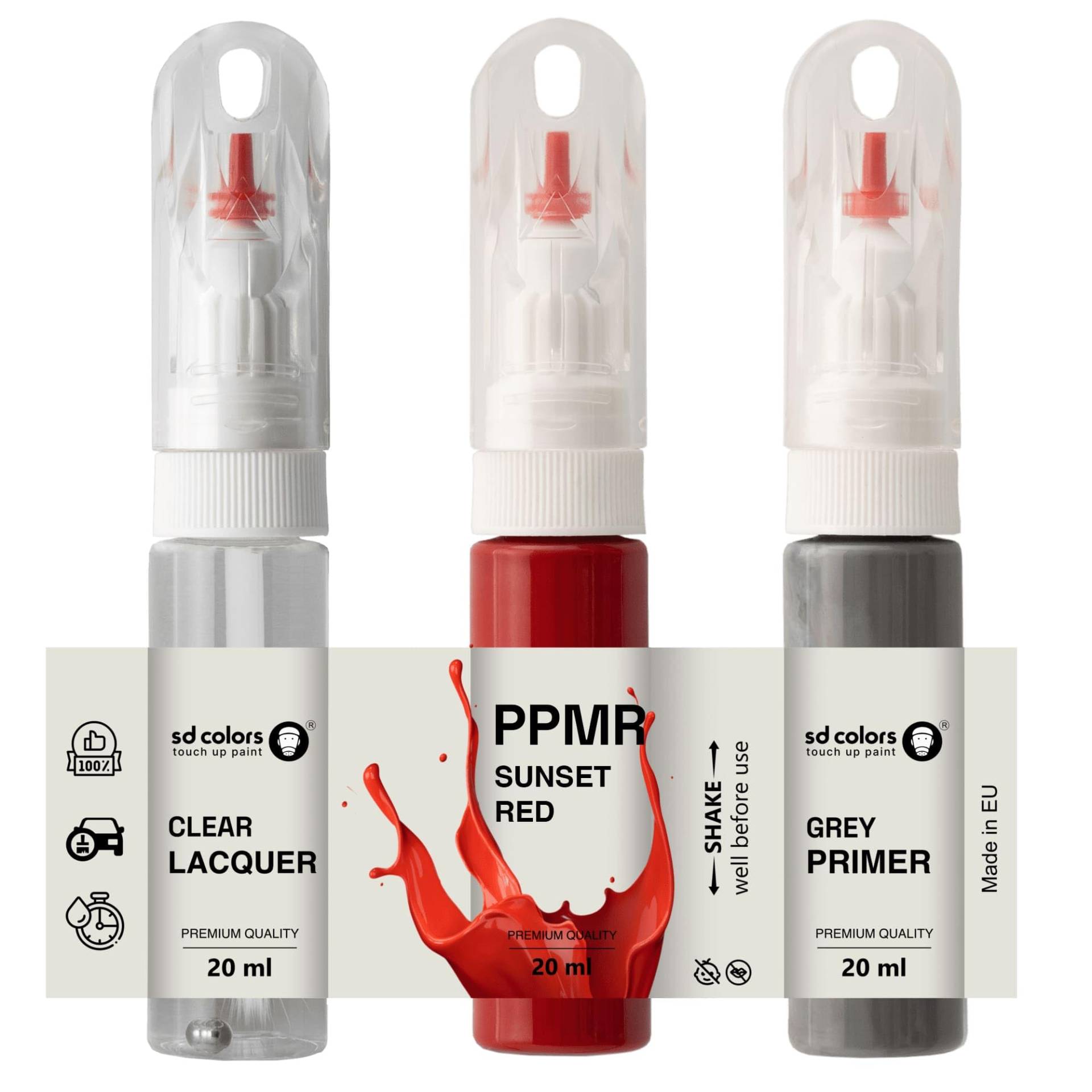 SD COLORS Sunset Red PPMR Ausbesserungslack, 20 ML, praktischer Pinsel zur Reparatur von Kratzern (Farbe + Grundierung + Lack) von SD COLORS