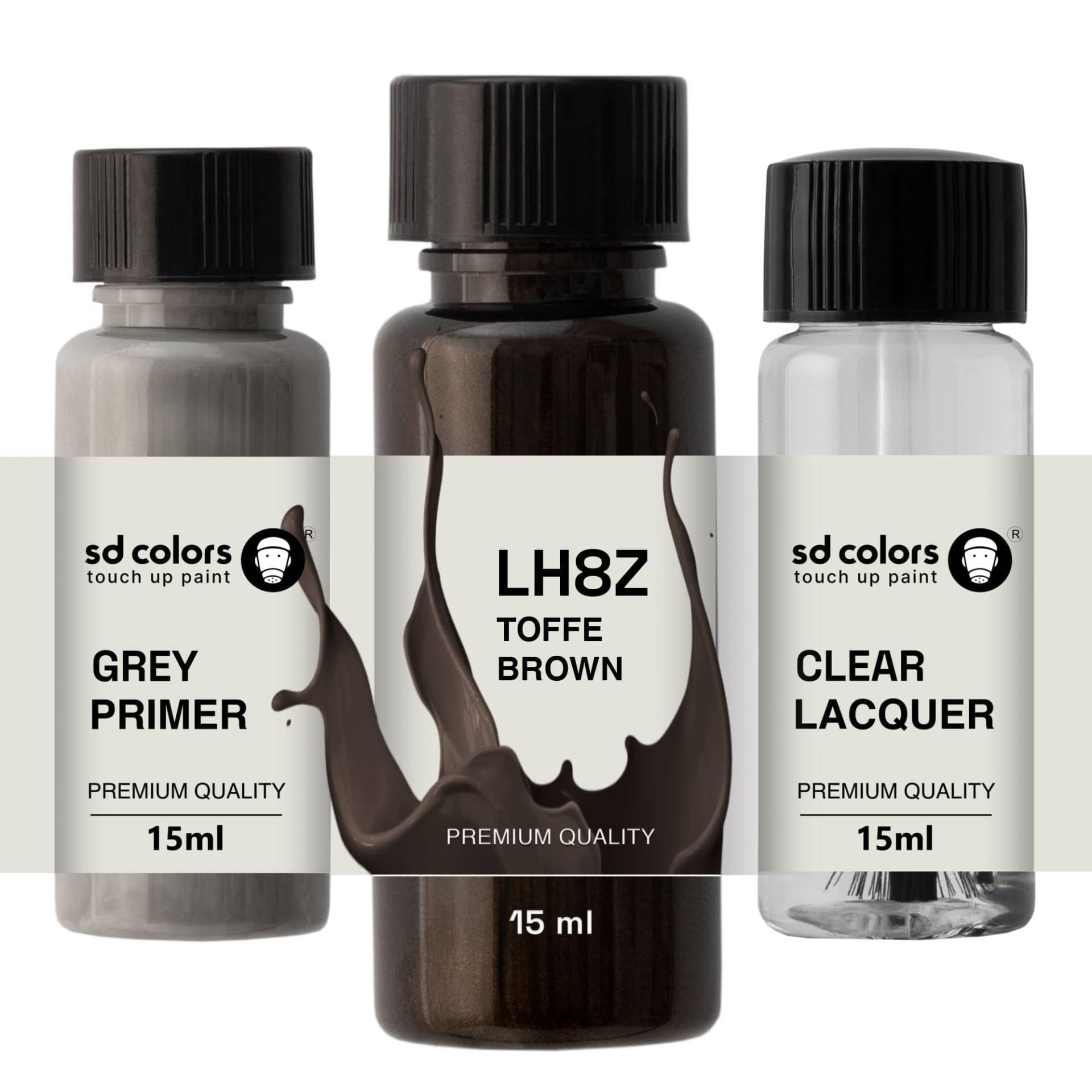 SD COLORS TOFFE BROWN LH8Z H8Z 4Q Neuer Ausbesserungslack, 15 ML, Reparaturpinsel, Farbcode LH8Z H8Z 4Q TOFFE BROWN (Farbe + Grundierung + Lack) von SD COLORS