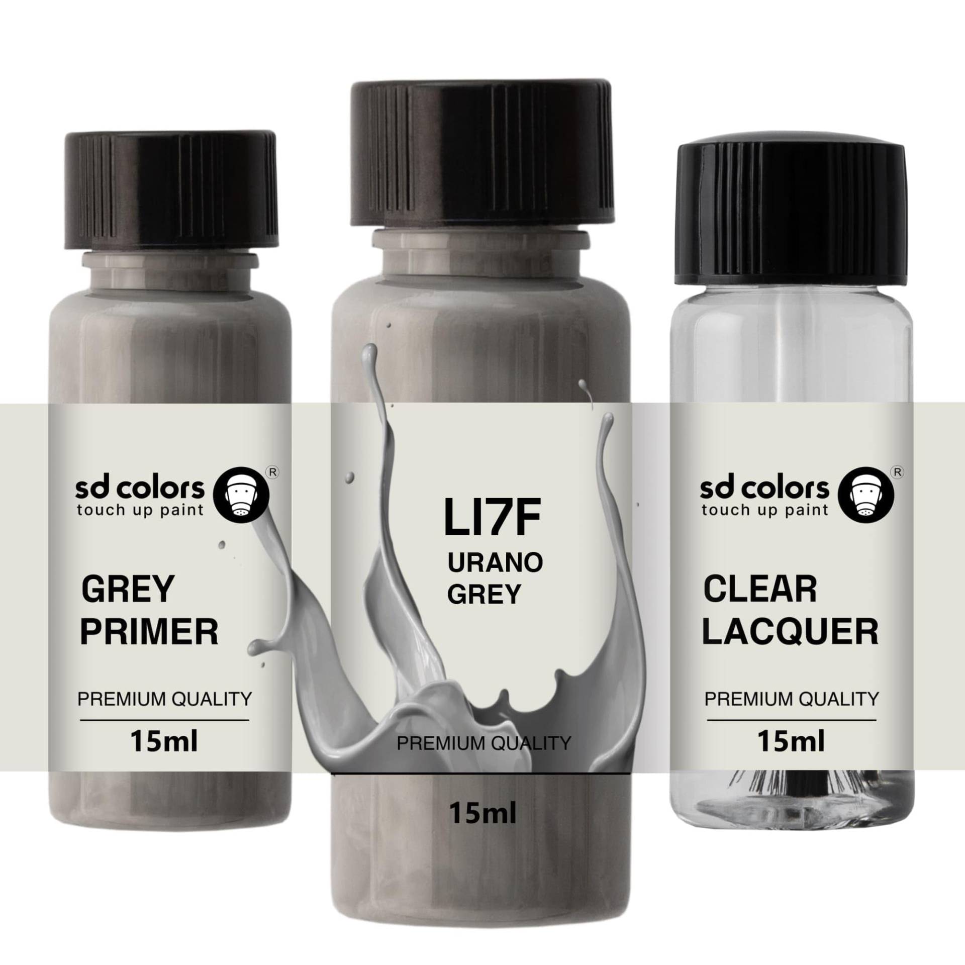 SD COLORS Urano Grey LI7F I7F 5K Neuer Ausbesserungslack, 15 ML, Reparaturpinsel, Farbcode LI7F I7F 5K Uranograu (Farbe + Grundierung + Lack) von SD COLORS