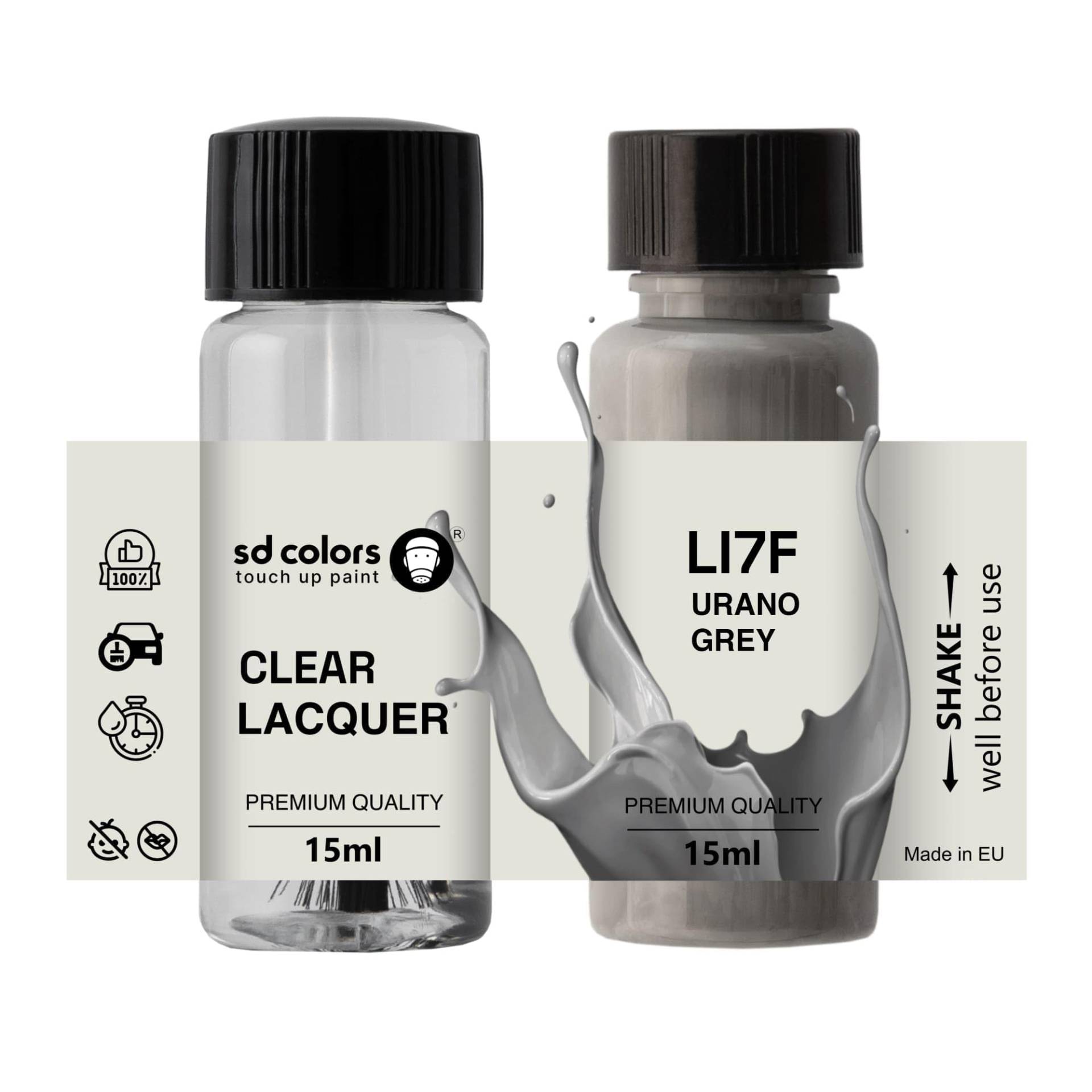 SD COLORS Urano Grey LI7F I7F 5K Neuer Ausbesserungslack, 15 ML, Reparaturpinsel, Farbcode LI7F I7F 5K Uranograu (Farbe + Lack) von SD COLORS