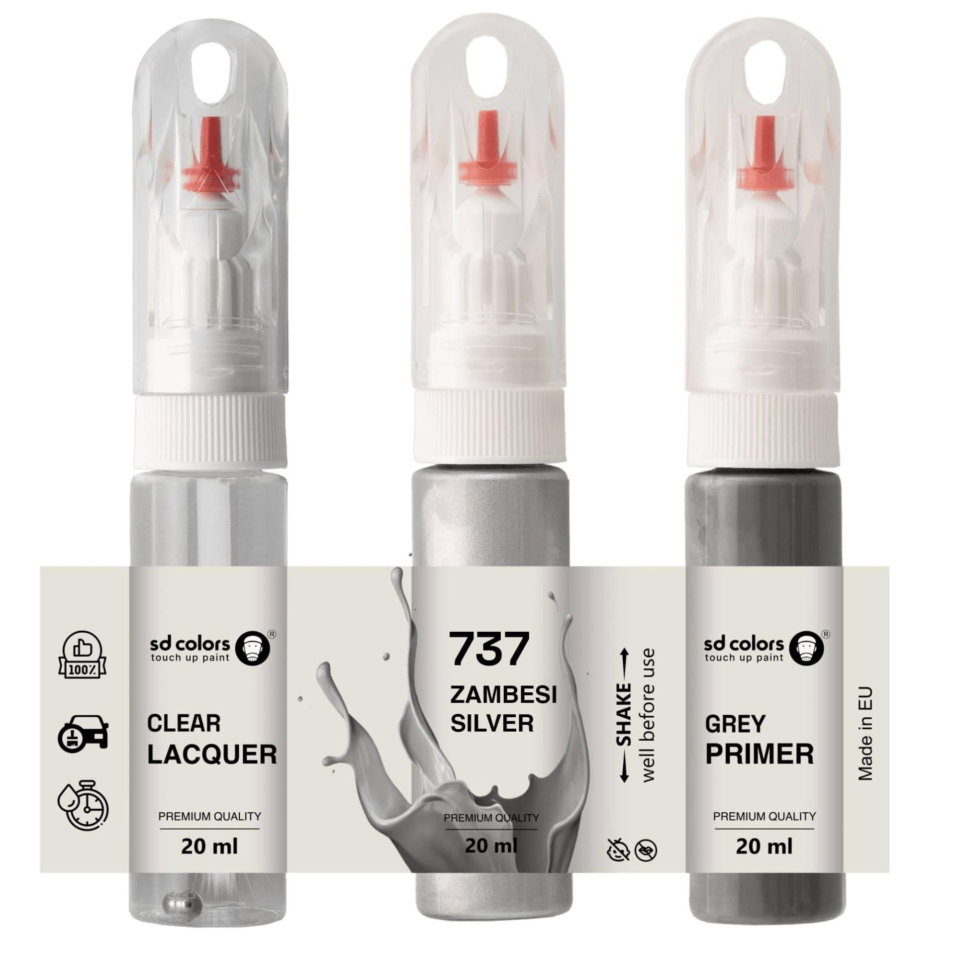 SD COLORS Zambesi Silver 737 Ausbesserungslack, 20 ML, praktischer Pinsel zur Reparatur von Kratzern (Farbe, Grundierung und Lack) von SD COLORS